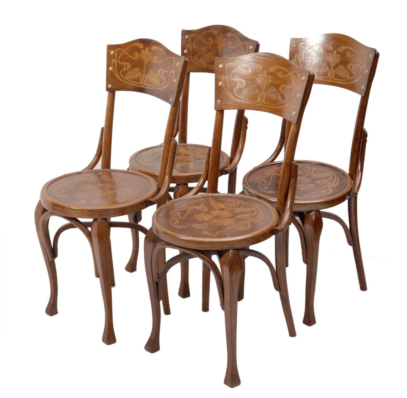 Set of four Jugendstil chairs; Austria, ca. 1900. Ensemble de quatre chaises Jug&hellip;