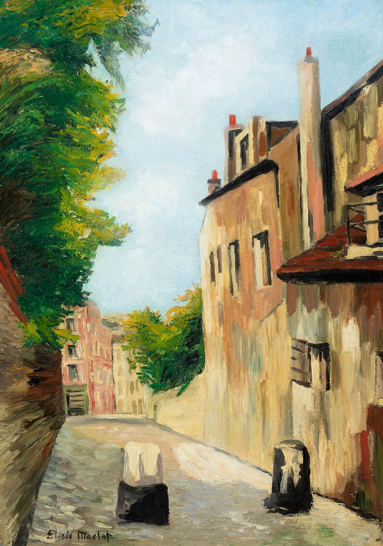 Null ELISÉE MACLET (Lyons-en-Santerre, 1881 - Paris 1962).
"蒙马特的街道"。
布面油画。
左下角有签&hellip;