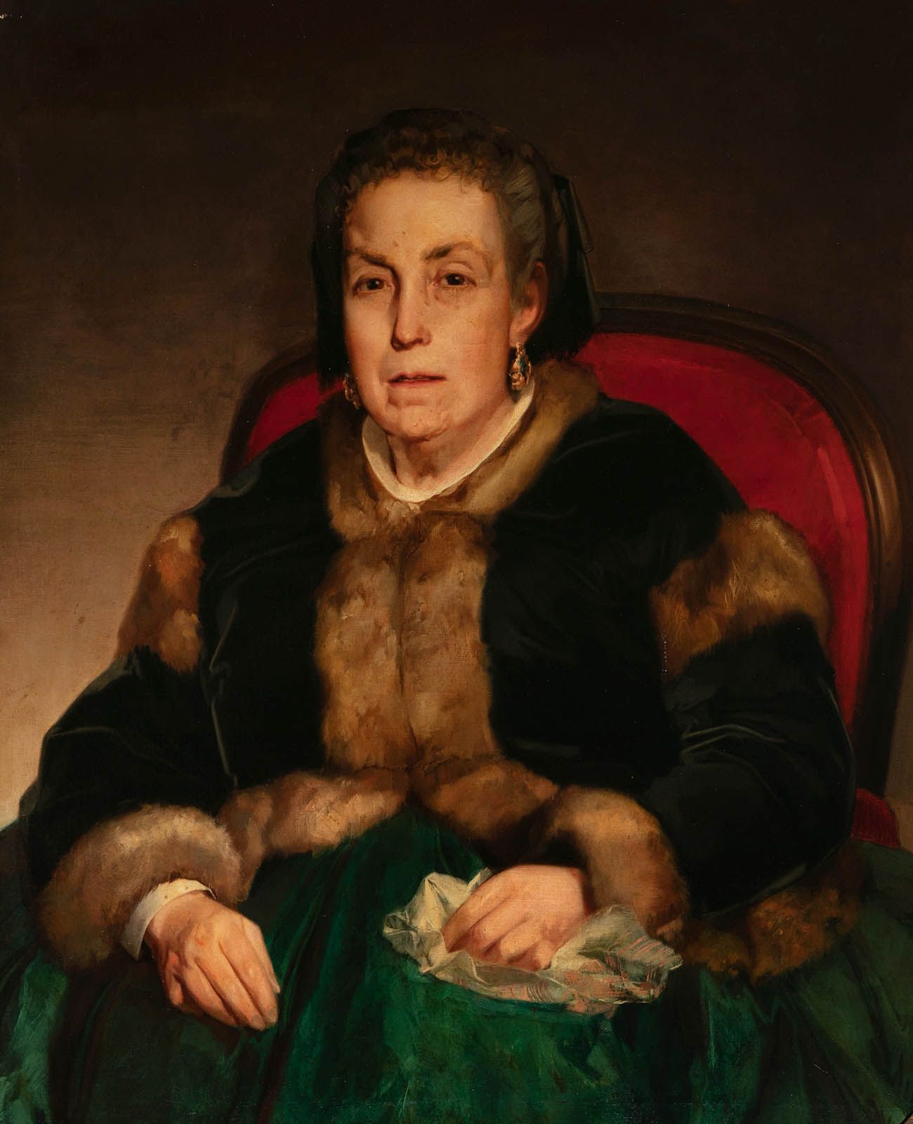 Null École espagnole, vers 1870-1880.
"Portrait d'une dame.
Huile sur toile.
Dim&hellip;