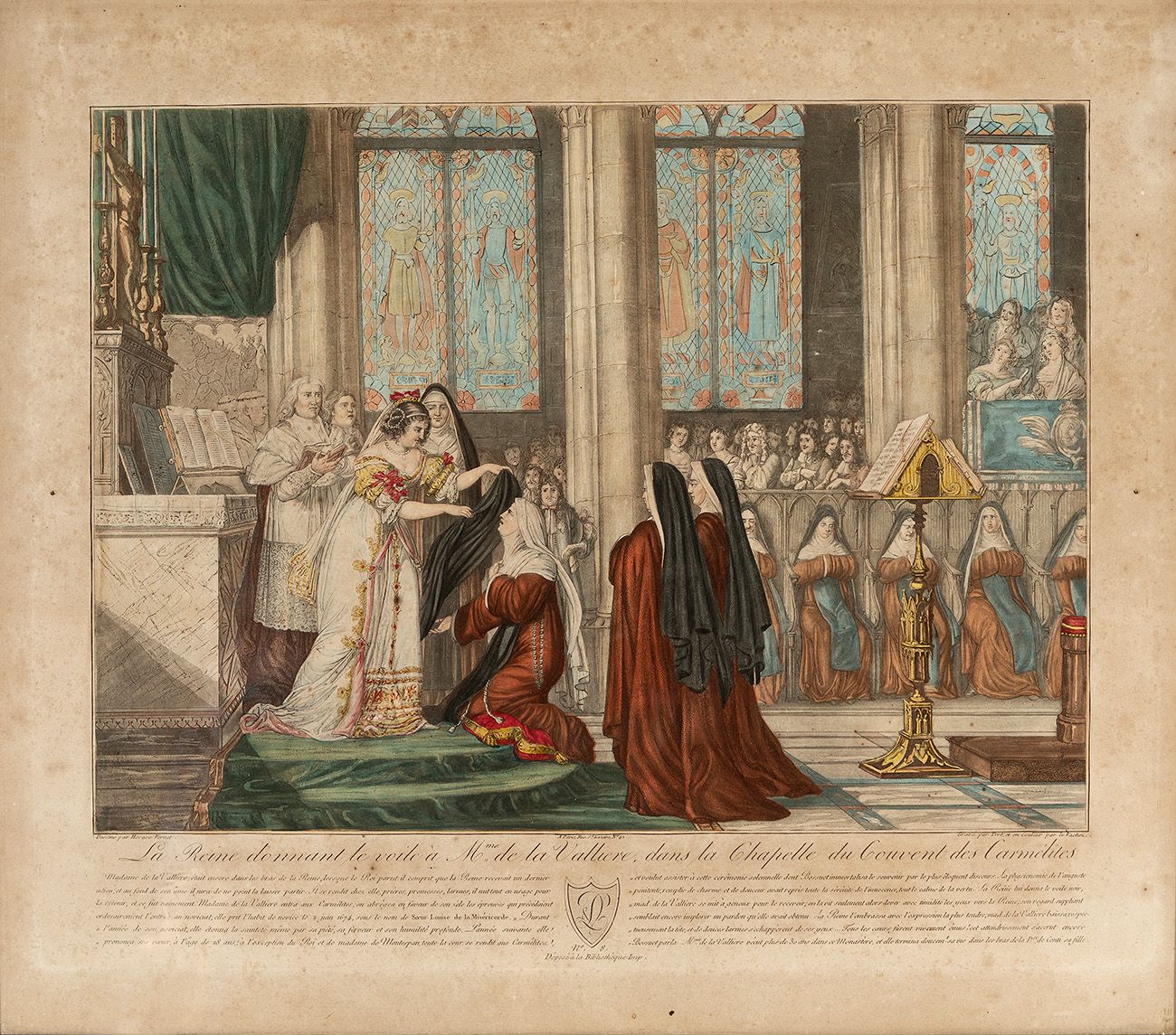 Null EMILE JEAN HORACE VERNET (Parigi, 1789-1863).
"La reine donnant le voile á &hellip;