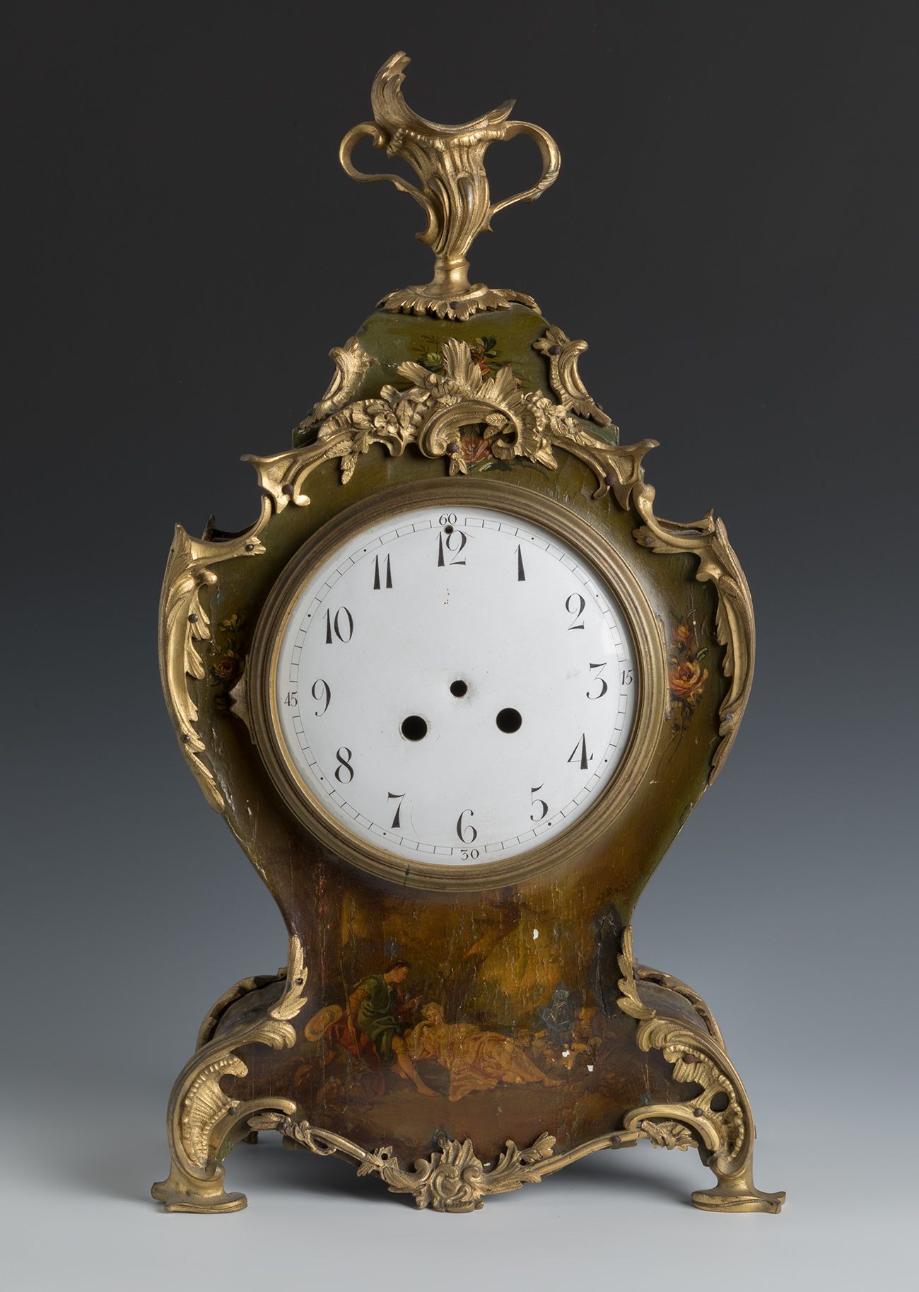 Null Uhr im Rokoko-Stil. Frankreich, 19. Jahrhundert.
Polychromes Holz und Bronz&hellip;