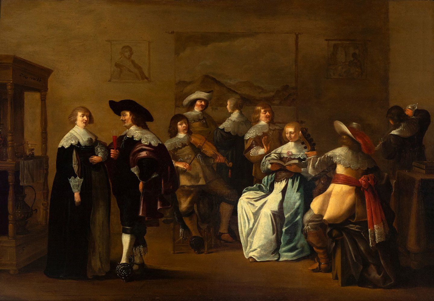 Null FRANÇOIS VERWITT（约1623年，鹿特丹-1691年）。
"室内的英勇场景。
面板油画。
已签名。
背面有Sala Parés（巴塞罗那&hellip;