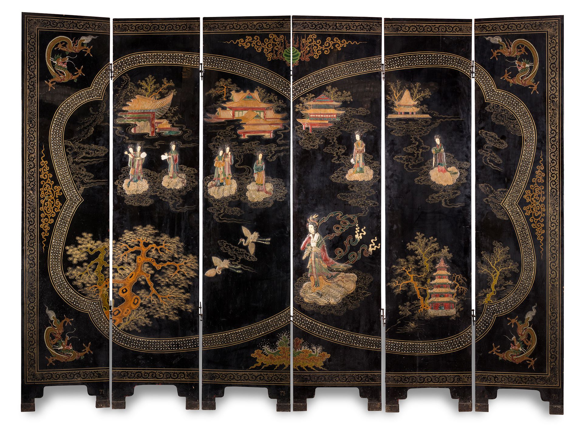 Null Asian folding screen; 19th century.
Lacquered wood and hard stones.
Slight &hellip;