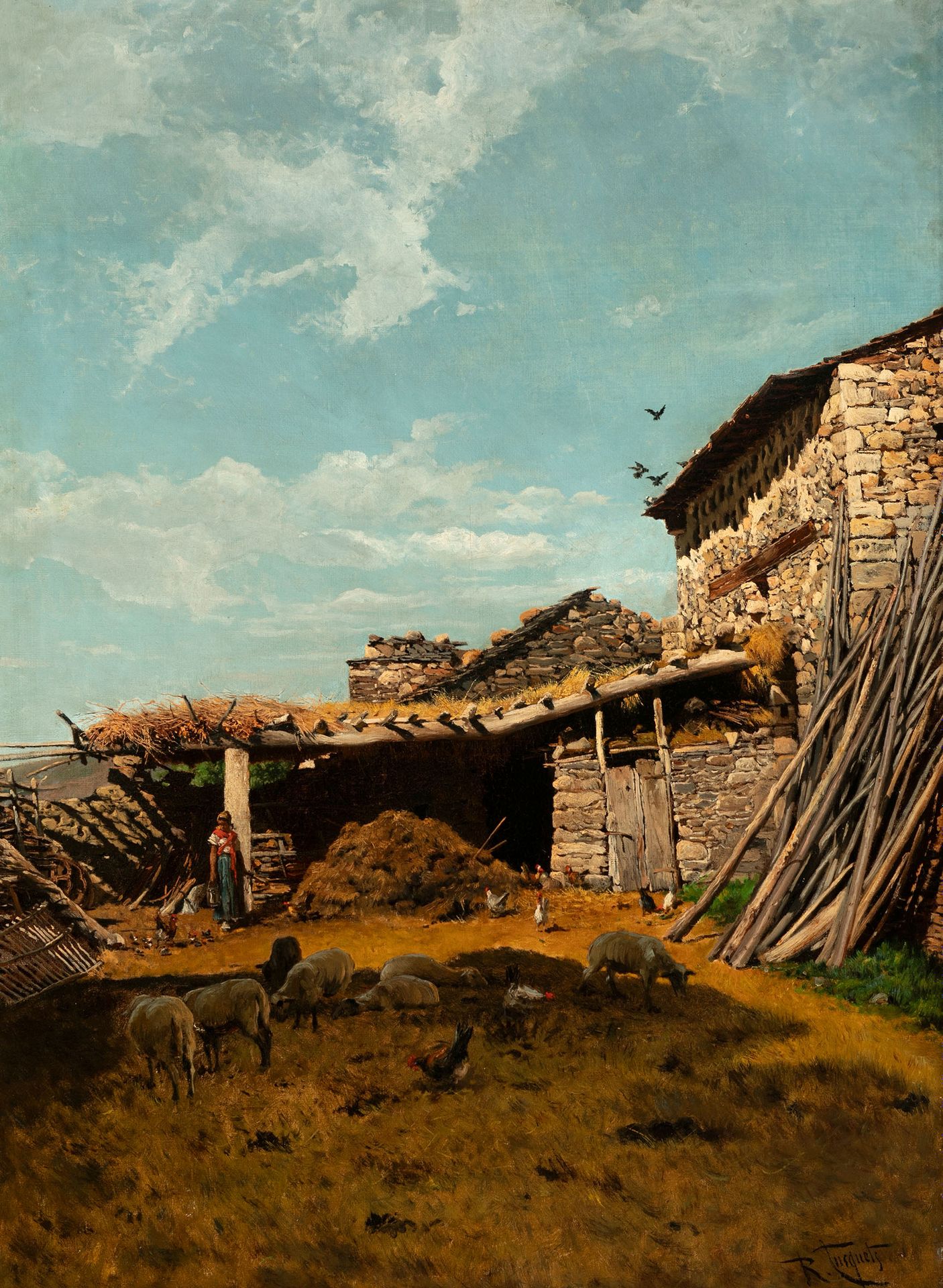 Null RAMÓN TUSQUETS I MAIGNON（巴塞罗那，1837年-罗马，1904年）。
"意大利农村场景"。
布面油画。
在右下角有签名。
尺寸&hellip;