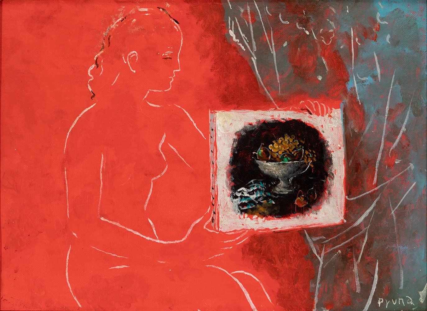 Null PERE PRUNA OCERANS（巴塞罗那，1904 - 1977）。
"红色背景上的裸体"。
布面油画。
在右下角有签名。
背面有Sala Pa&hellip;