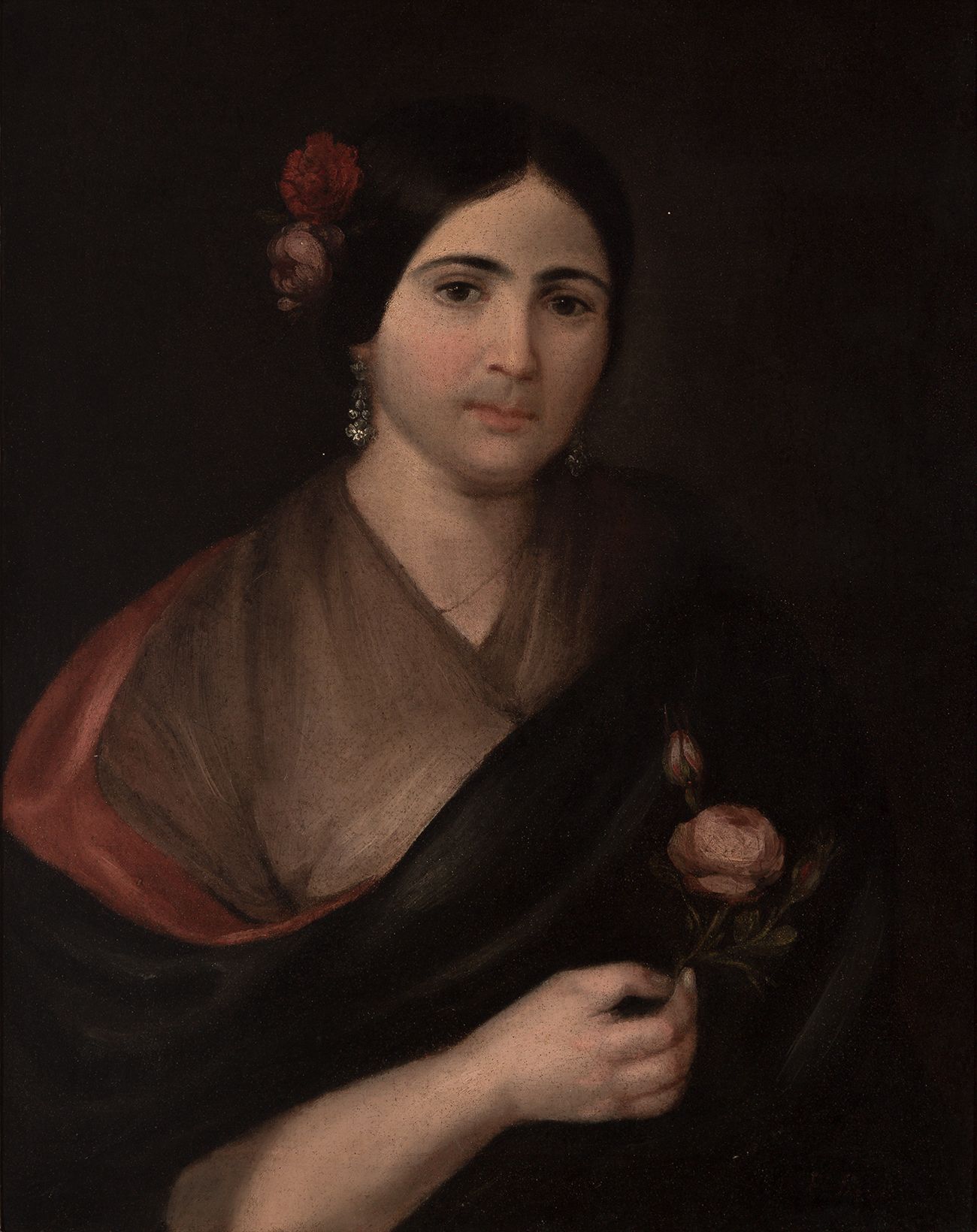 Null EUGENIO LUCAS VELAZQUEZ (马德里，1817-1870)
"戴着头巾的年轻女士的肖像"。
布面油画，已签名。
尺寸：67 x 5&hellip;
