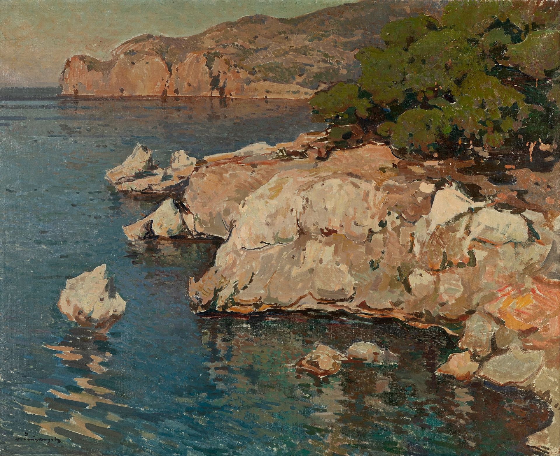 Null JOSEP PUIGDENGOLAS BARELLA（巴塞罗那，1906-1987）。
"Costa de Deiá"，马洛卡。
布面油画。
在左下角&hellip;