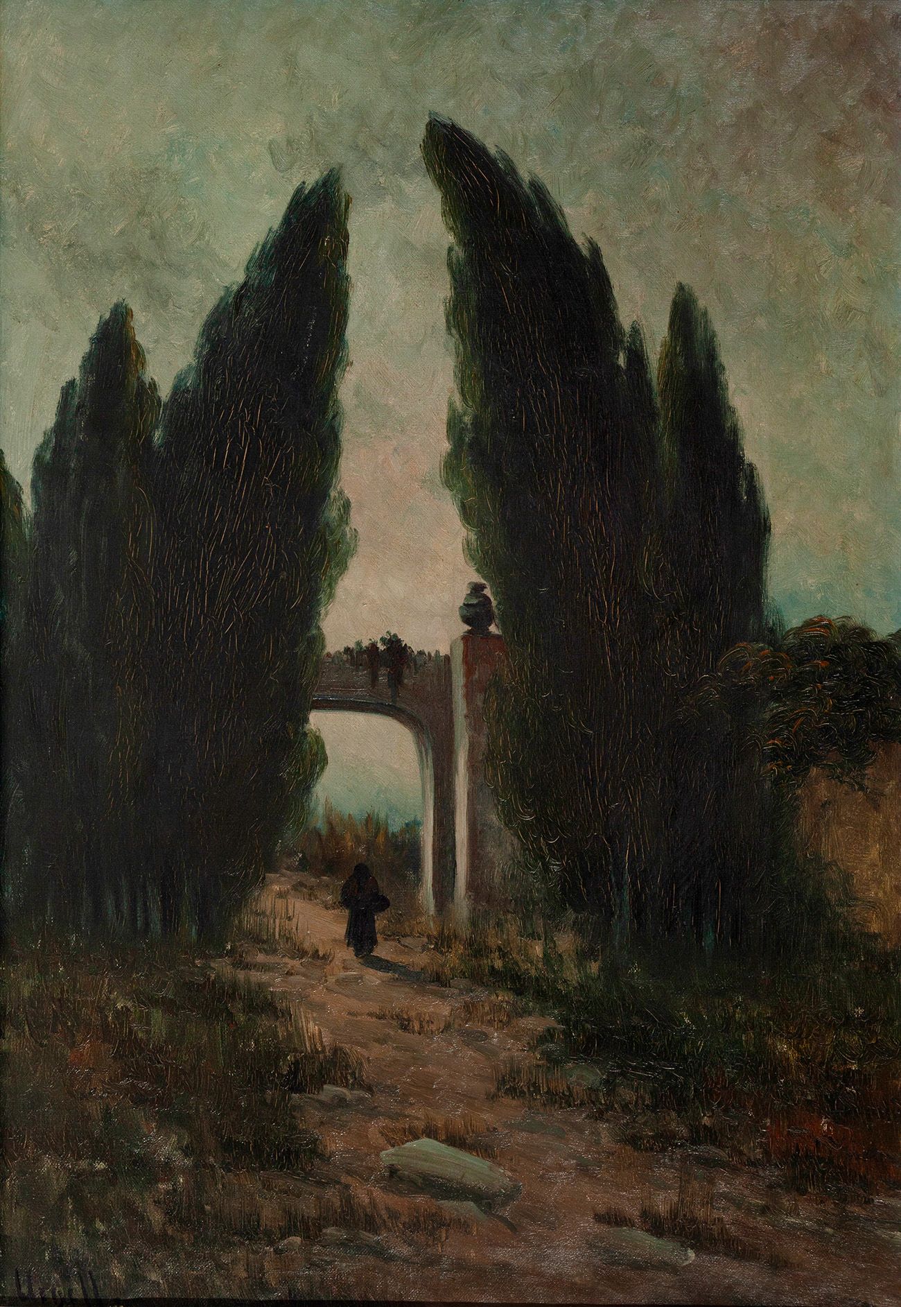 Null MODEST URGELL INGLADA（巴塞罗那，1839 - 1919）。
"有人物和废墟的风景"。
布面油画。
在左下角有签名。
尺寸：75.&hellip;