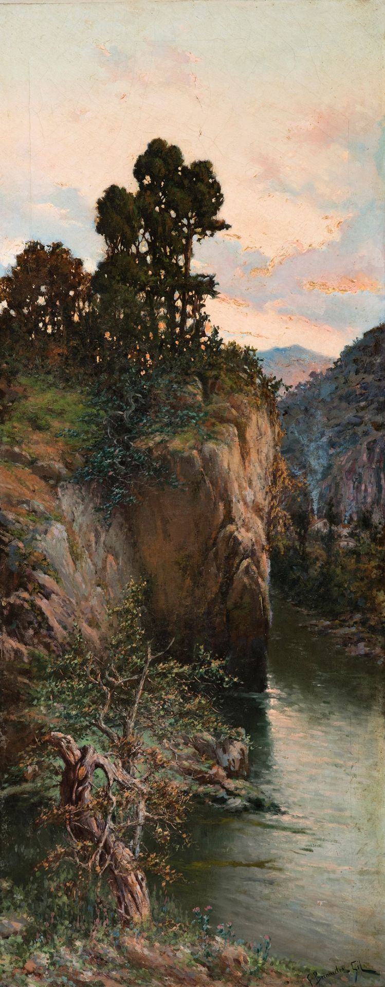 Null FEDERICO BERMÚDEZ GIL（马拉加，1865-1957）。
"河流景观"。
布面油画。
右下角有签名。
有时代框架。
尺寸：161 x&hellip;