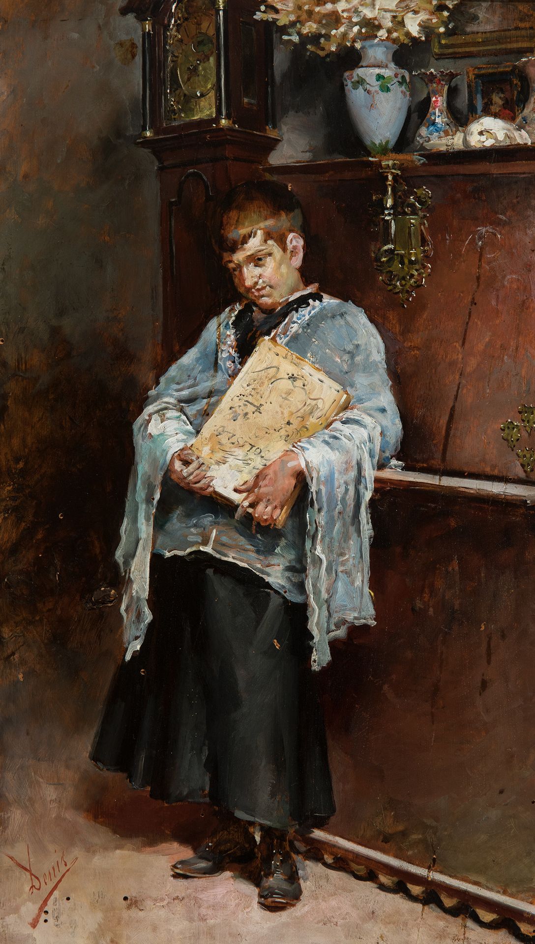 Null 约瑟-丹尼斯-贝尔格拉诺（马拉加，1844 - 1917）。
"祭坛男孩"。
油画板上。
左下角有签名。
有时代背景的画框。
尺寸：43.5 x 25&hellip;