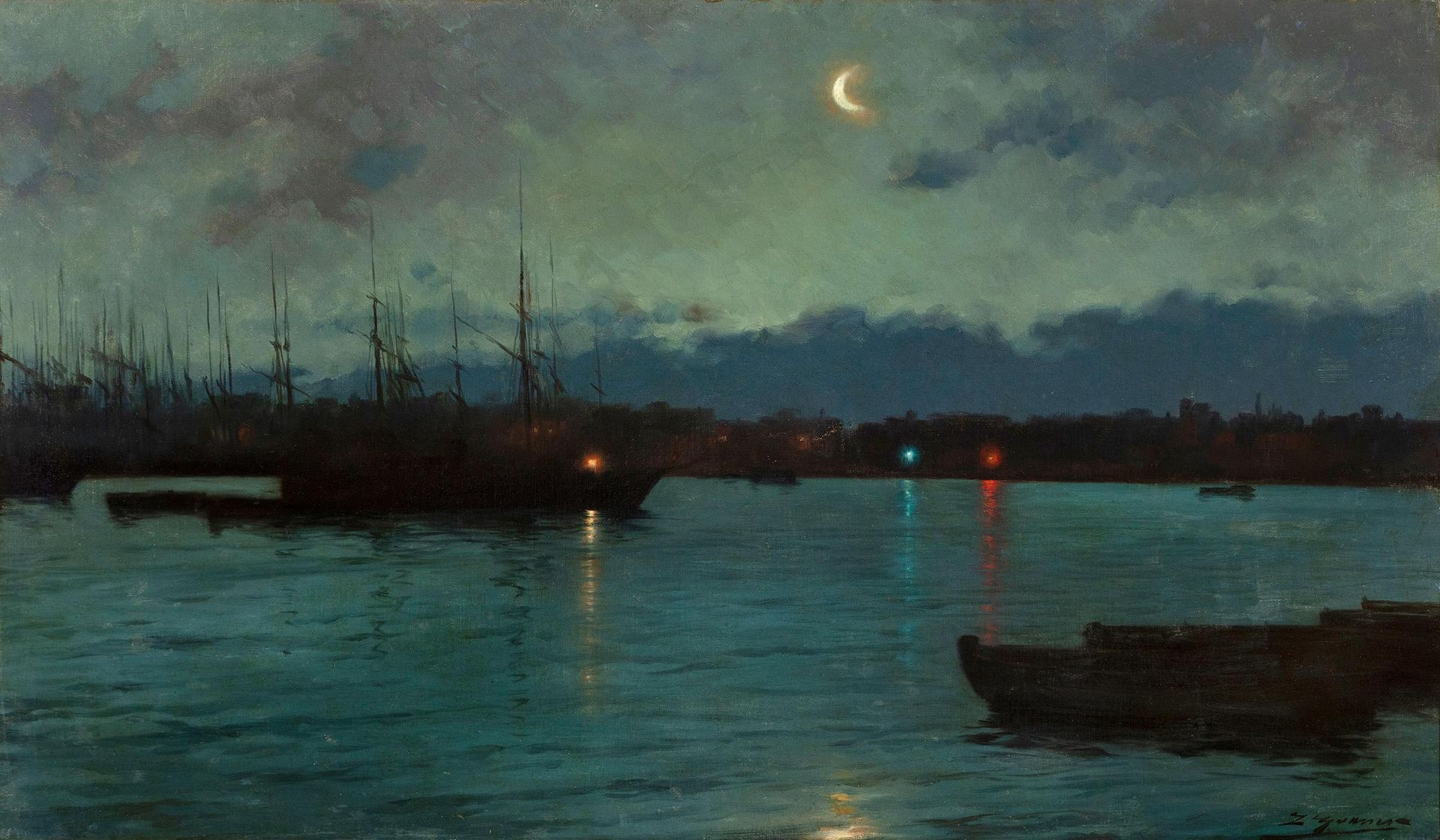 Null LUIS GRANER ARRUFÍ (Barcellona, 1863 - 1929).
"Marina notturna. Porto di Ba&hellip;