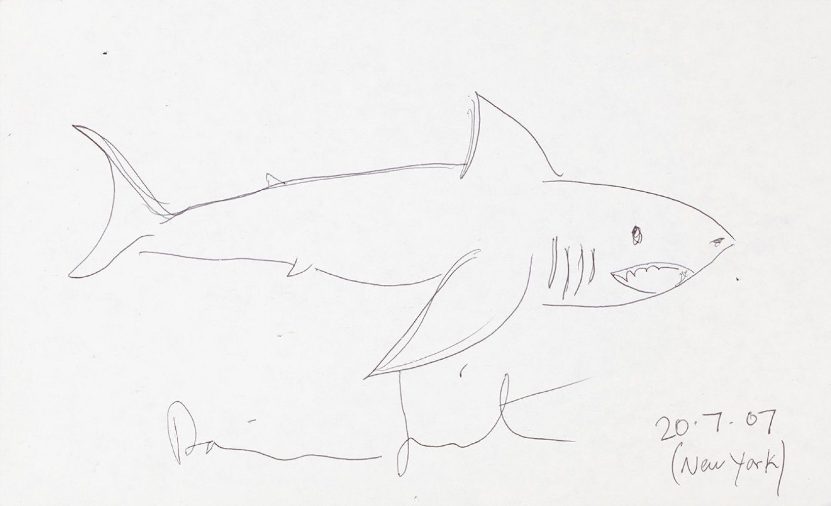 Null 达米恩-赫斯特（英国布里斯托尔，1965）。
"鲨鱼"，纽约，20.07.2007。
纸上水墨。
签名，日期和位置在下方空白处。
纸张有损坏。玻璃杯已&hellip;