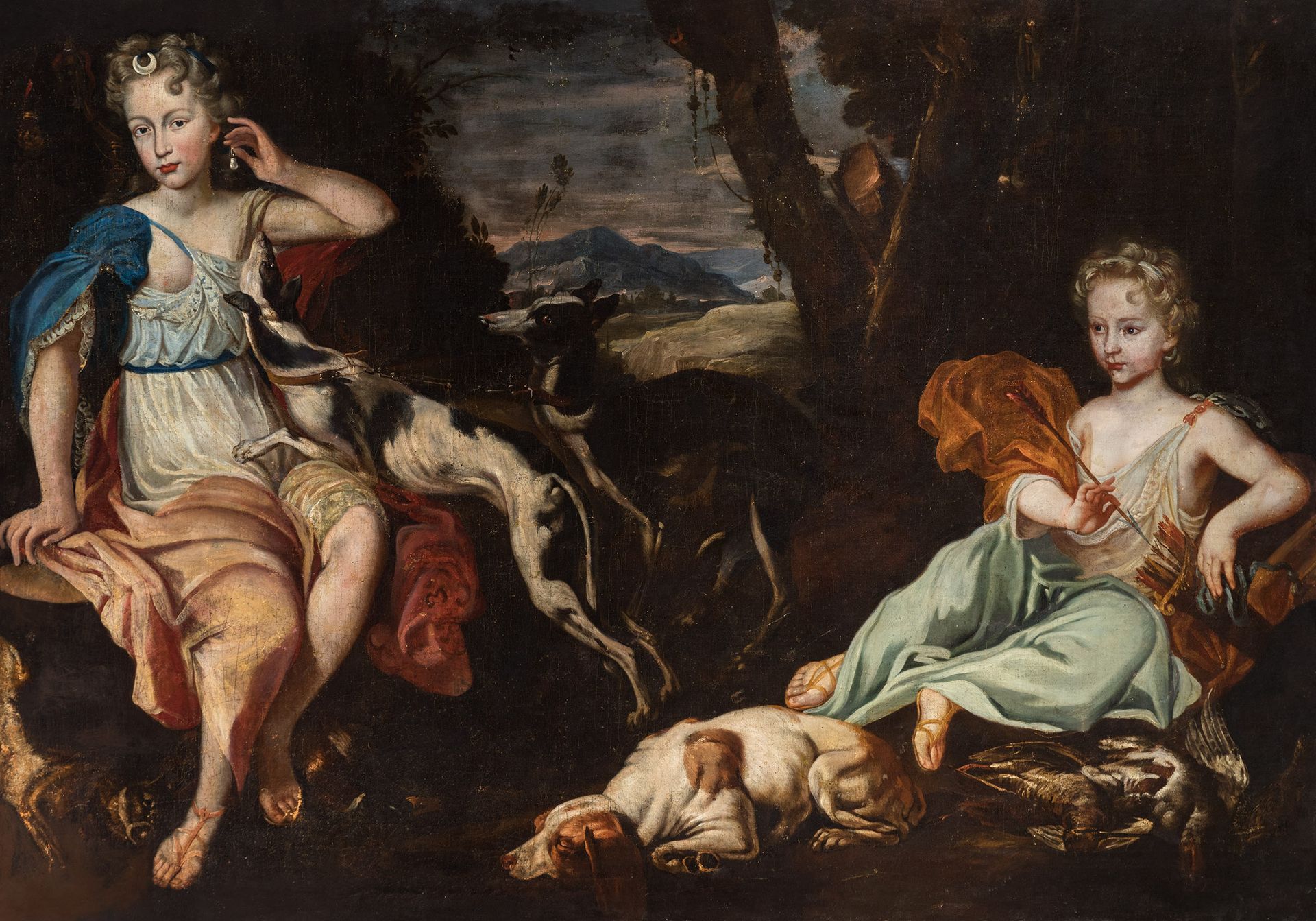 Null Italian school; circa 1690.
"Portrait of girls as Diana Huntress and nymph"&hellip;