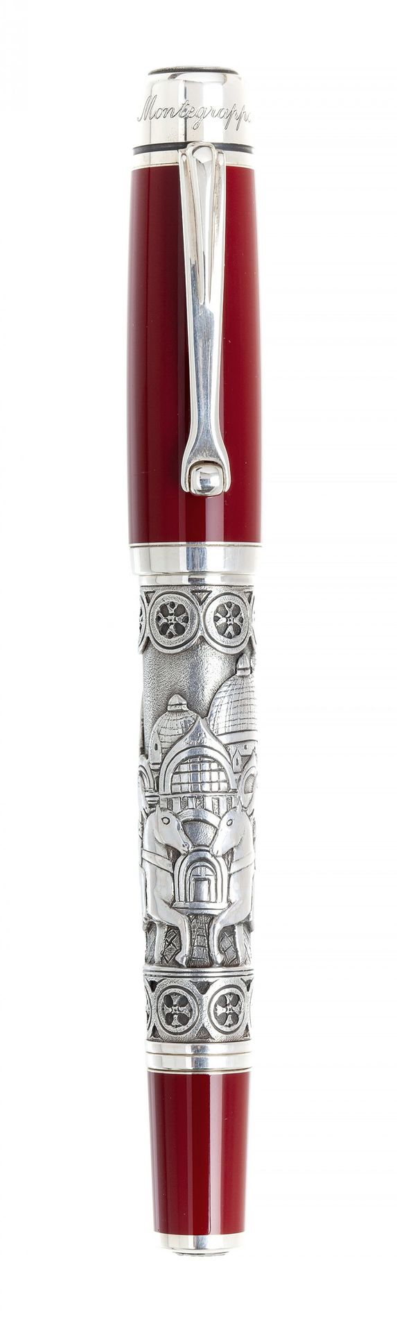 Null Montegrappa钢笔 "citta d'arte venezia"，2009年。
红色树脂和银色的笔管。
限量版。典范的0114/1000。
双&hellip;