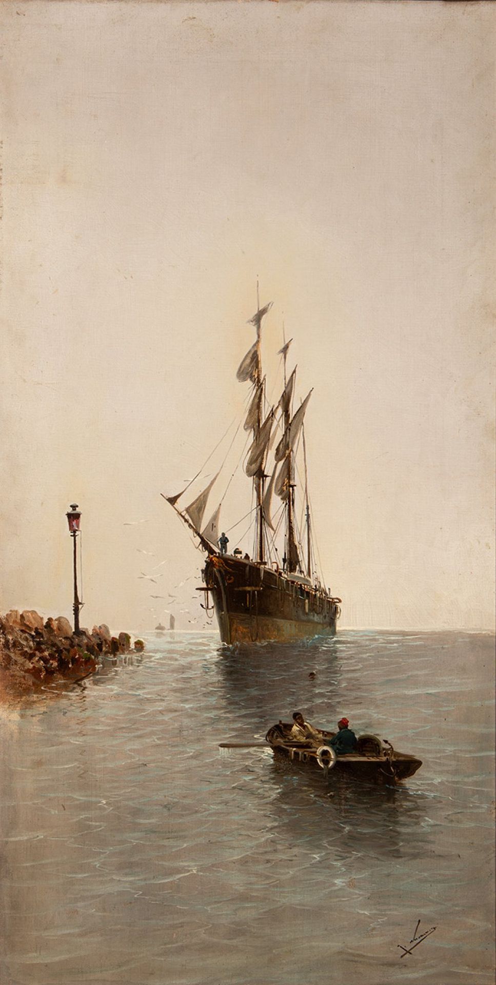 Null JOSÉ NAVARRO LLORENS (Valencia, 1867 - 1923).
"Marina".
Olio su tela.
Firma&hellip;