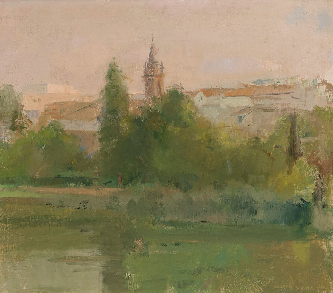 Null JOAQUÍN SÁENZ (Seville, 1931-2017).
"Sunset in Triana".1988.
Oil on canvas.&hellip;
