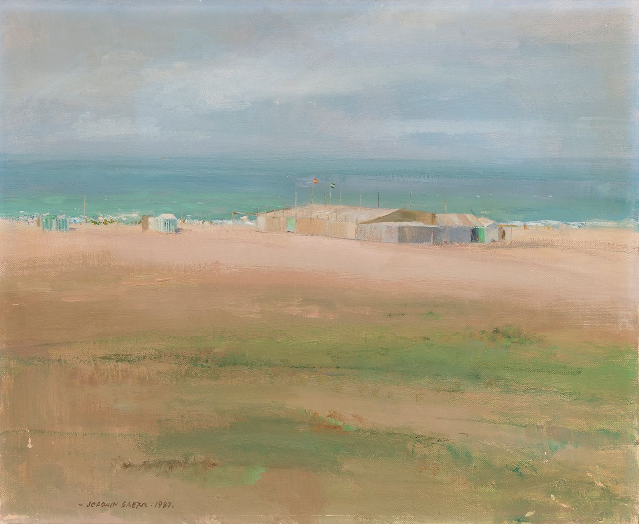 Null JOAQUÍN SÁENZ（塞维利亚，1931-2017）。
"Bateles海滩"。1987.
布面油画。
在下方空白处和背面有签名和日期。
赠送马&hellip;