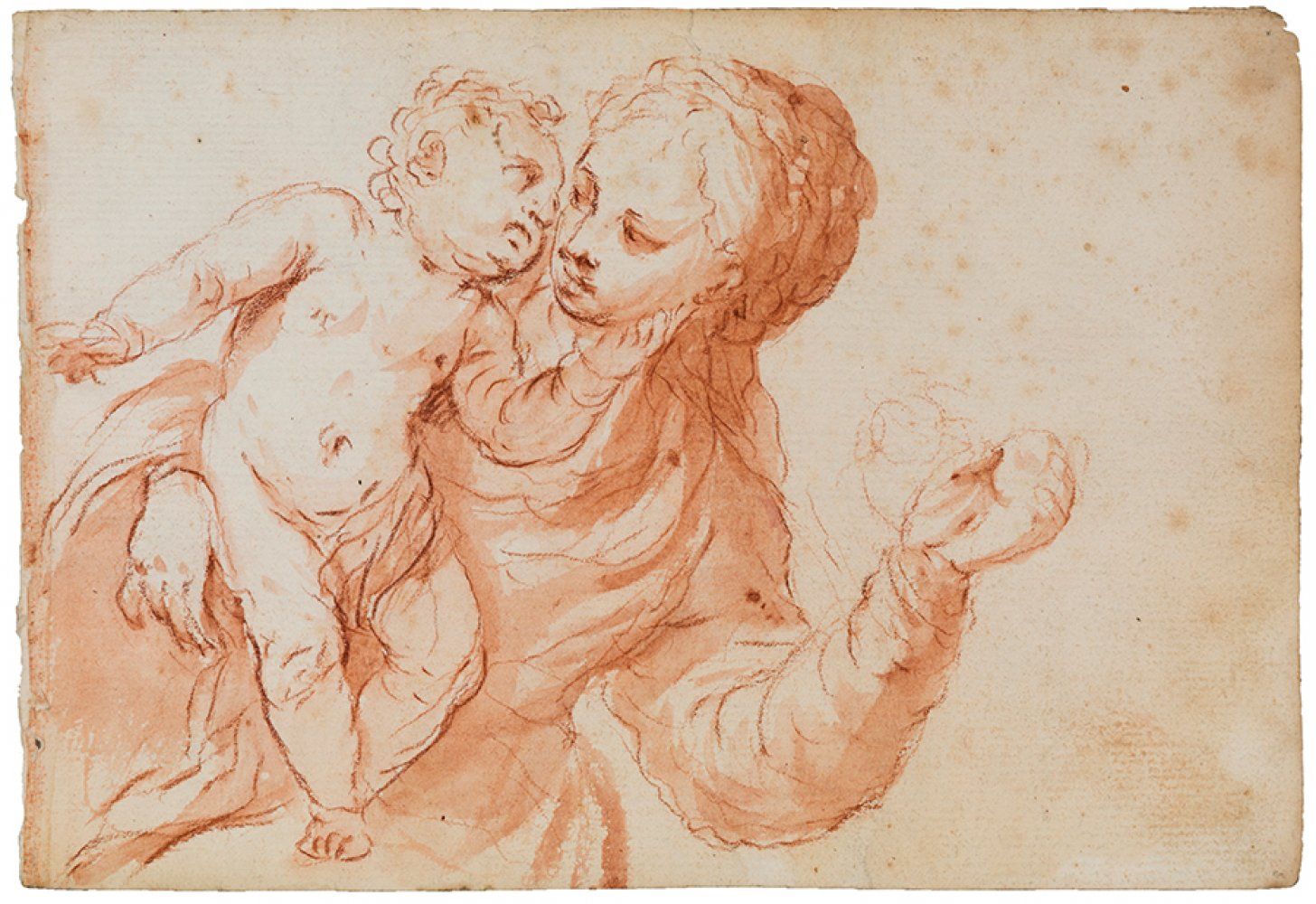 Null Scuola spagnola; XVII secolo.
"Vergine e bambino".
Gesso rosso e acquerello&hellip;