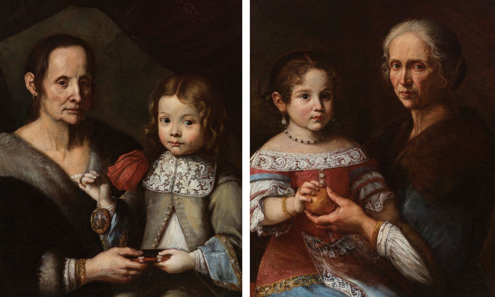 Null CARLO CERESA (Bergamo, 1609 - 1679).
"肖像画"。
布面油画(x2)。重新装裱。
尺寸：72.5 x 59.5厘米&hellip;
