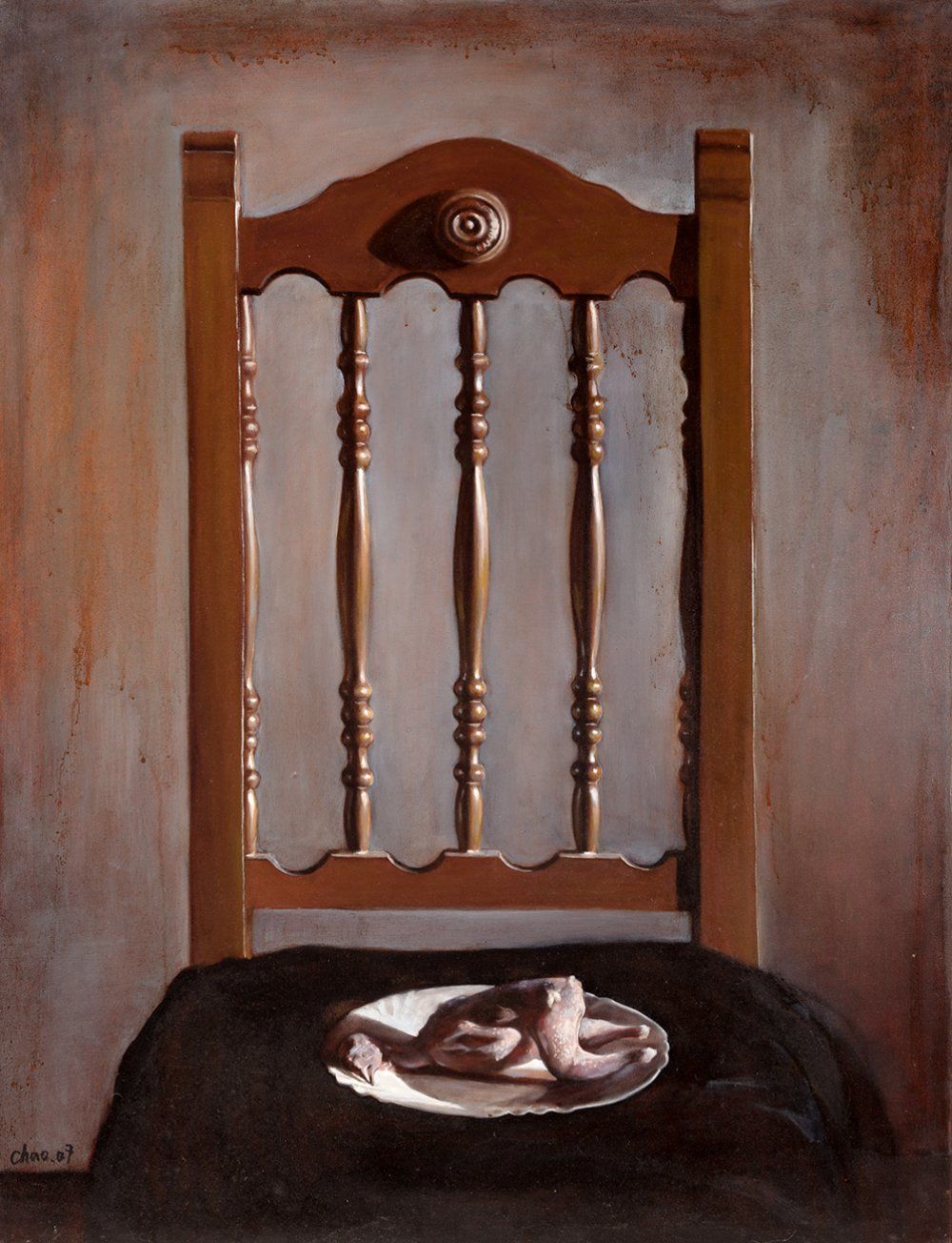 Null 曹诚渊（台湾，1977年）
"椅子", 2007.
布面油画。
左下角有签名和日期。
测量：116 x 73厘米。
黄超成是一位具象艺术家，他的技术中&hellip;