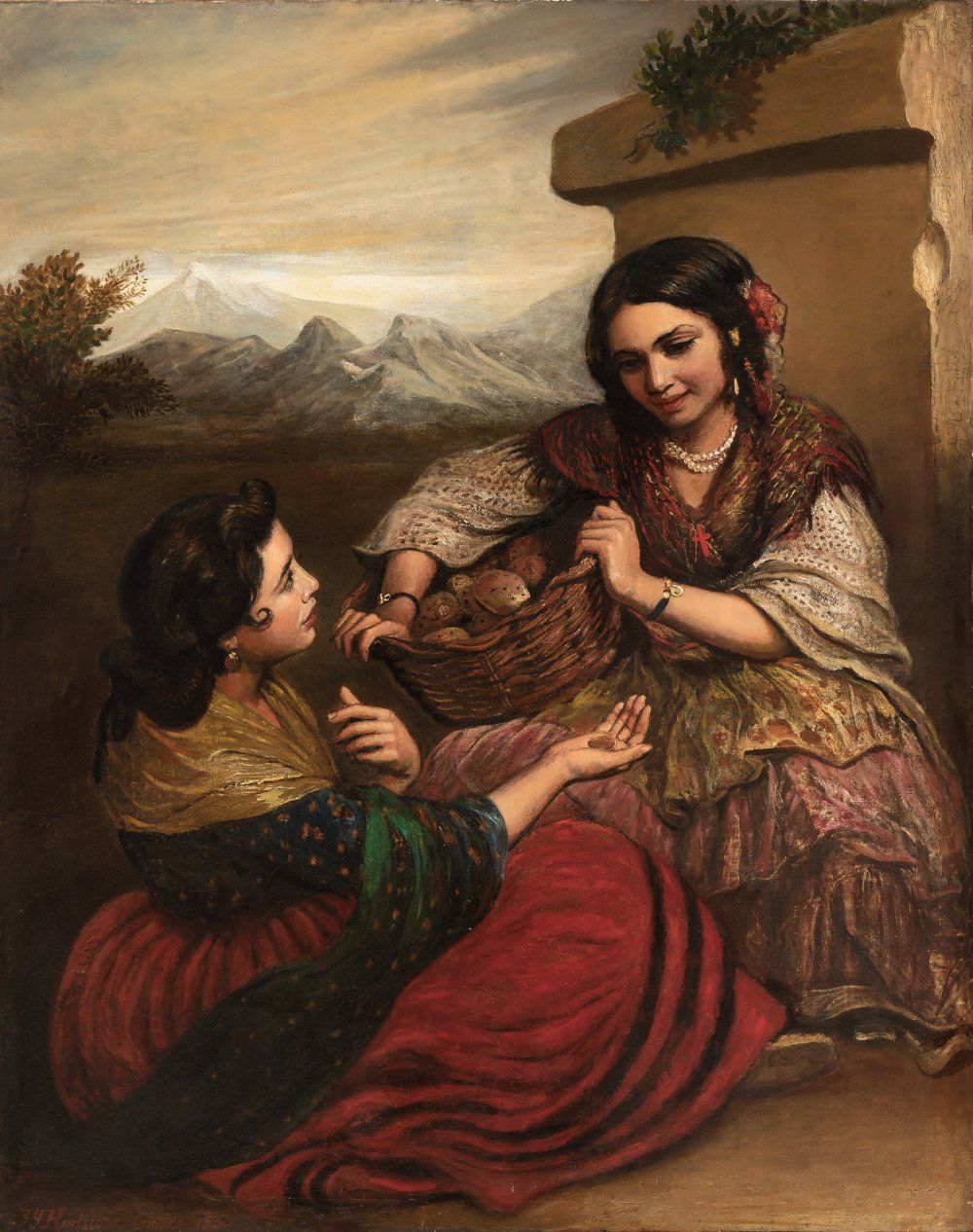 Null FREDERICK YEATES HURLSTONE（伦敦，1800-1869）。
"格拉纳达的两个女人，1860年。
布面油画。
在左下角有签名、日&hellip;