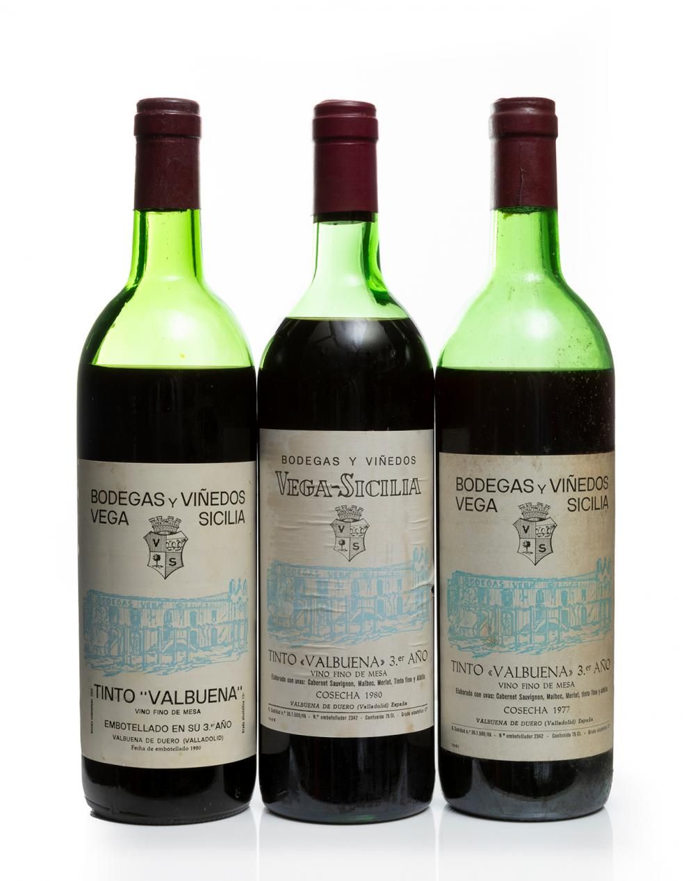 Null 3 bouteilles de Vega Sicilia Valbuena 3ème année, 1977 (1) et 1980 (1) et m&hellip;
