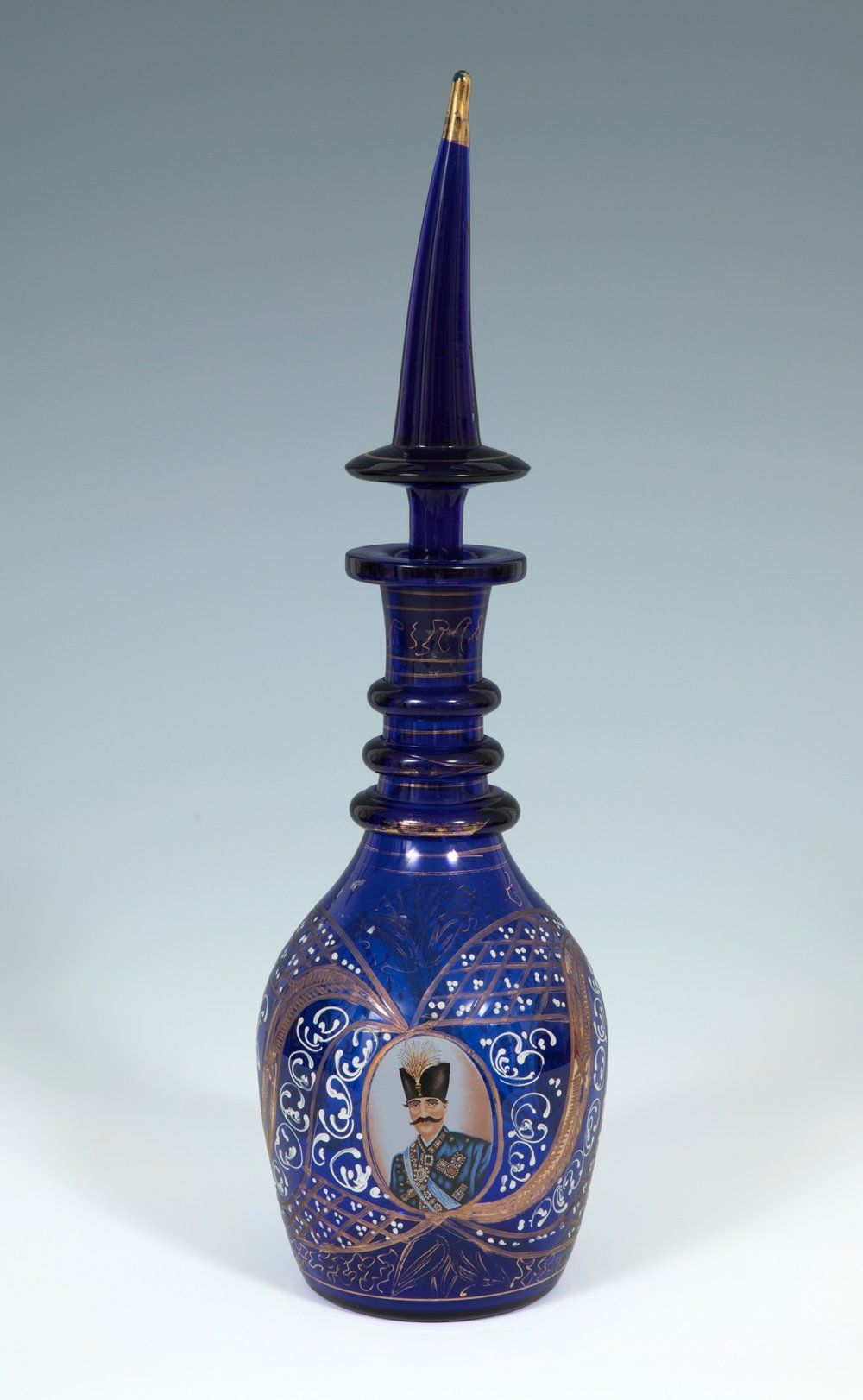 Null Decanter; Bohemia, c. 1900. 

Enameled and gilded glass. 

Presents losses &hellip;