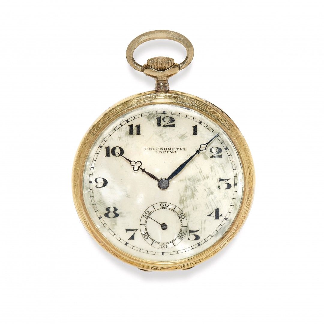 Null SABINA "金质计时器"，始于1900年 表壳：编号839，两个18K金主体，背面装饰有几何雕刻，鎏金金属机芯支架编号156839。

表盘：签名&hellip;
