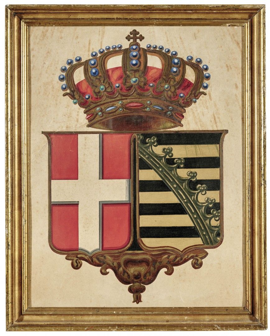 Null Allied arms of Savoy and Saxe 19th Century Tempera on cardboard, within gil&hellip;
