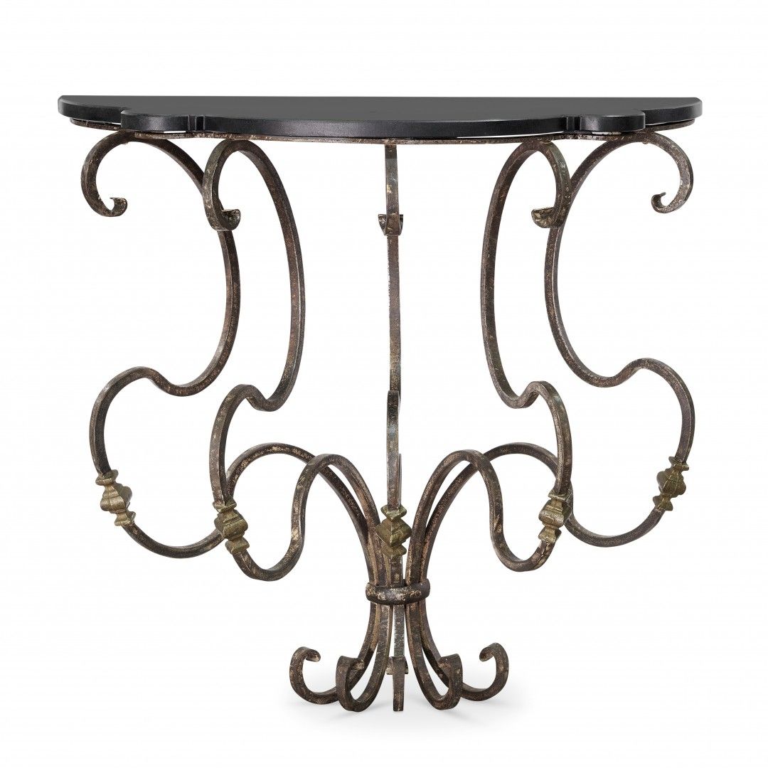 Null Console 19th-20th Century Wrought iron, with five scrolled uprights with gi&hellip;
