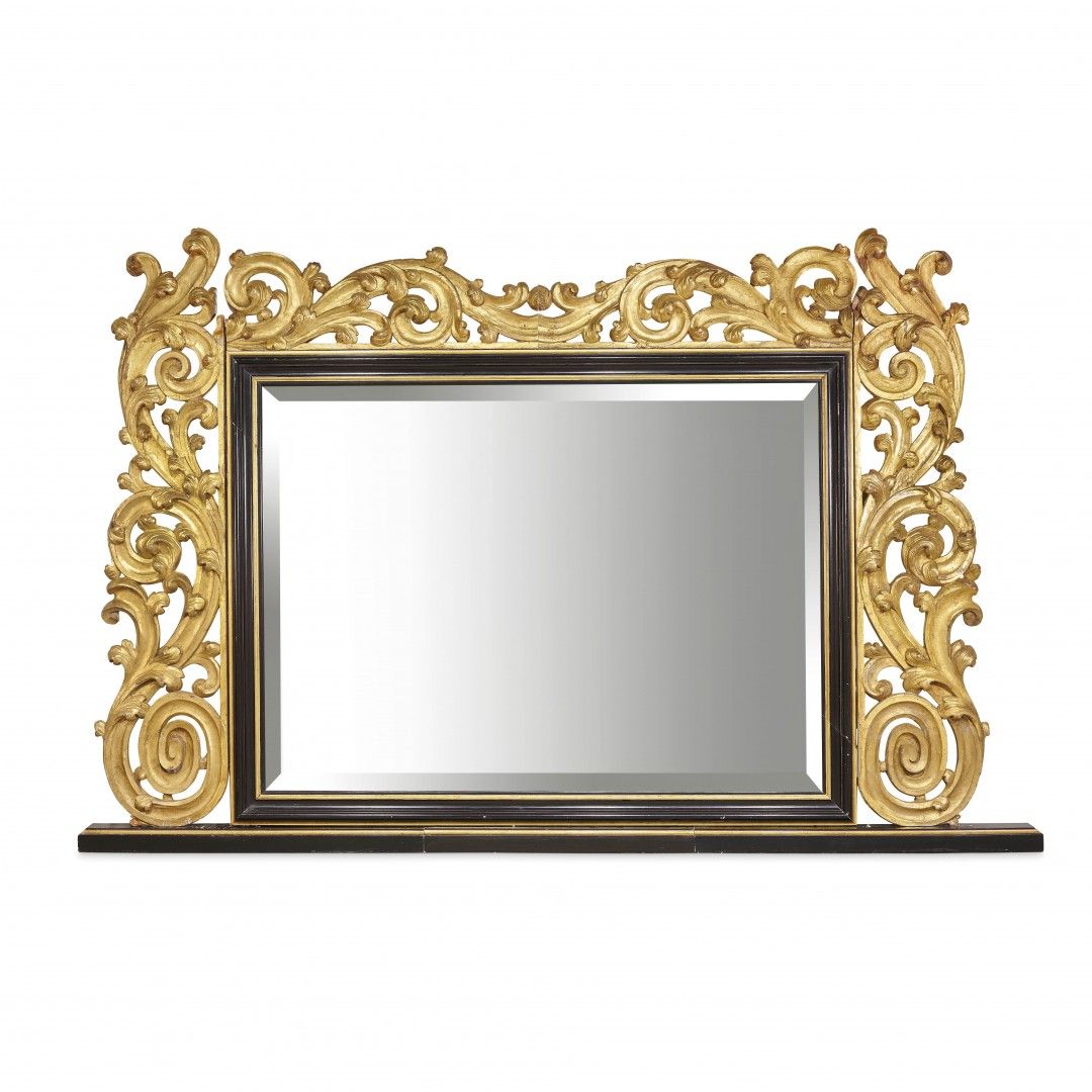 Null Large mirror frame 18th Century Rectangular ebonized gilt-wood frame, with &hellip;