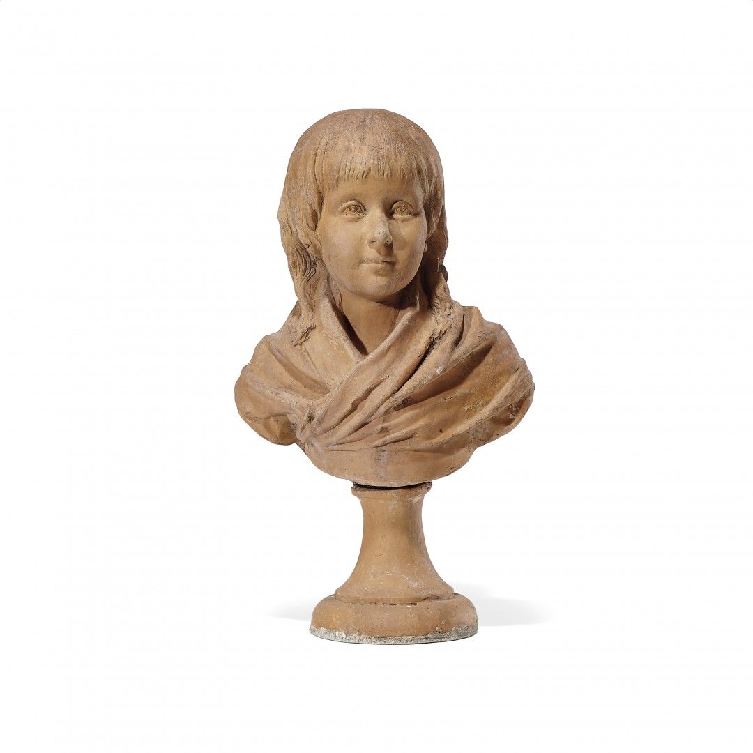 Null 泥塑 19世纪 描绘一个小男孩的陶器半身雕像。有轻微的损坏和磨损。36 x 20 x 13 厘米