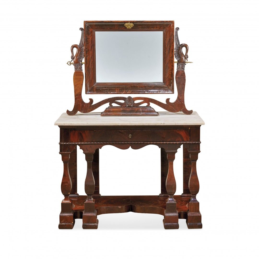 Null Console with cheval mirror 19th Century Mahogany, with baluster legs and wh&hellip;