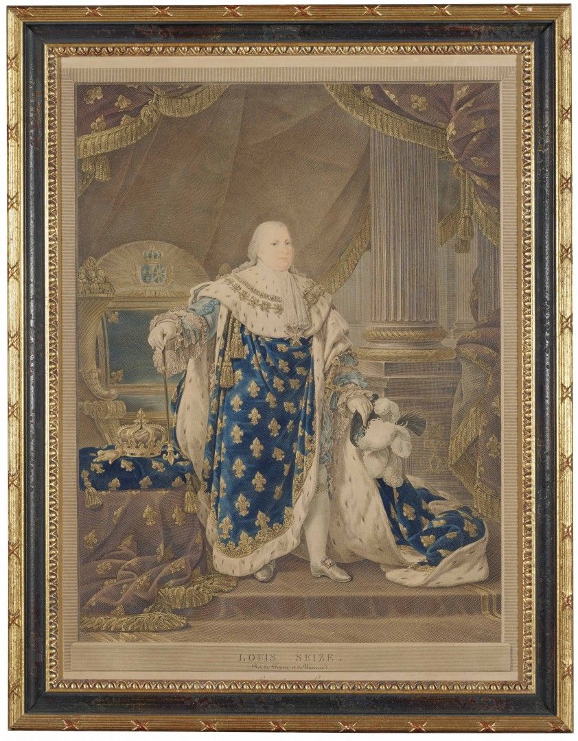 Null 路易十六-法国和纳瓦雷之子 巴黎，1815年 后期手绘的水彩版画，装在镀金和彩绘的木框中。82 x 64 cm