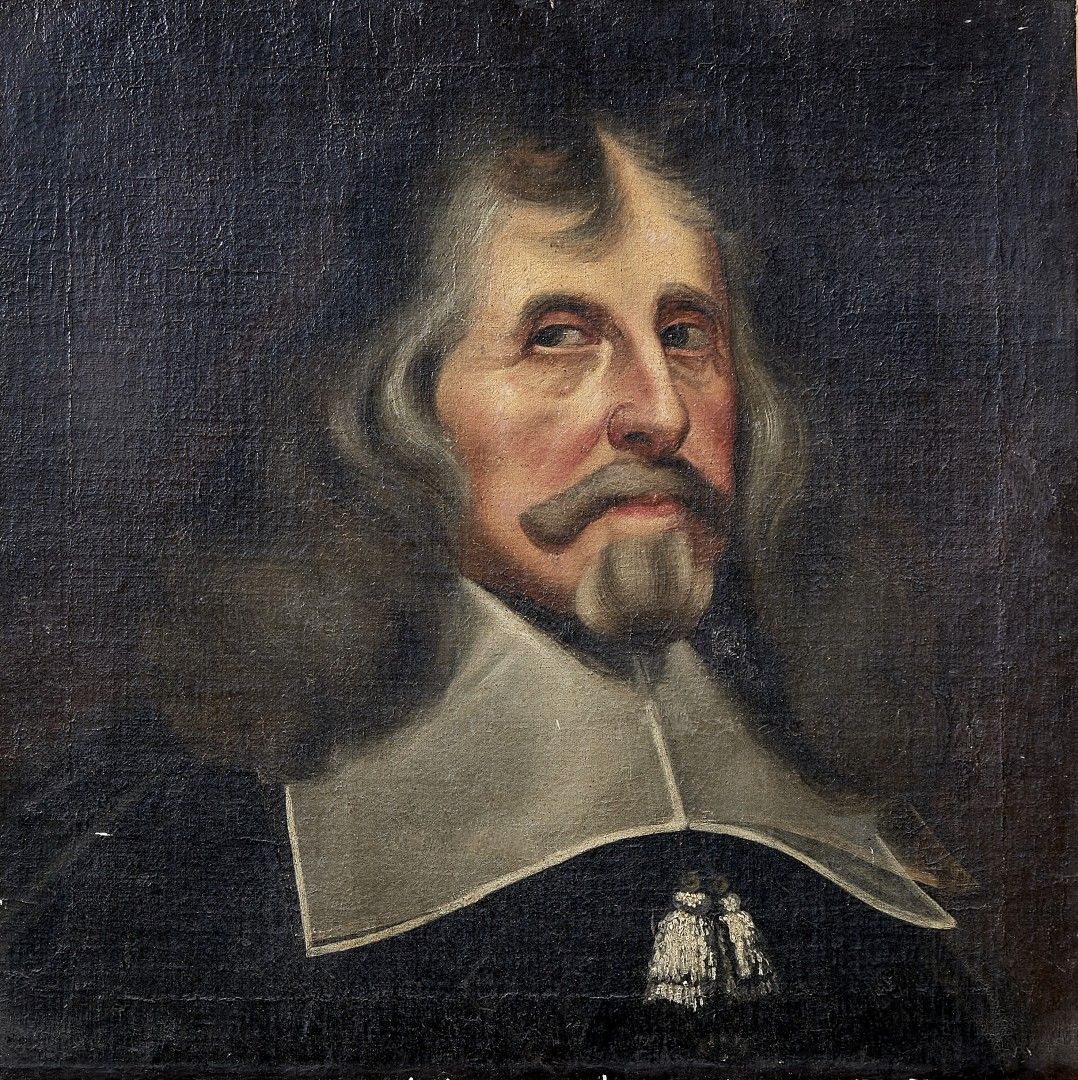 Null 17. Jh. Holländische Schule Porträt eines Herrn Öl auf Leinwand. 48 x 48 cm