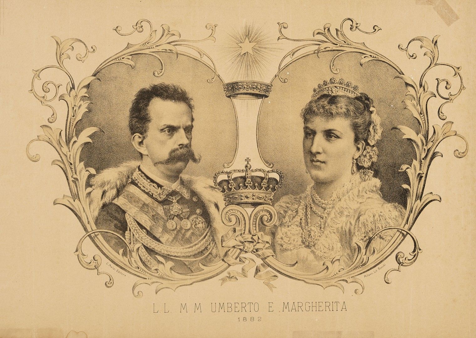 Null UMBERTO E MARGHERITA DI SAVOIA 1882 Lithographie auf Papier, erschienen bei&hellip;