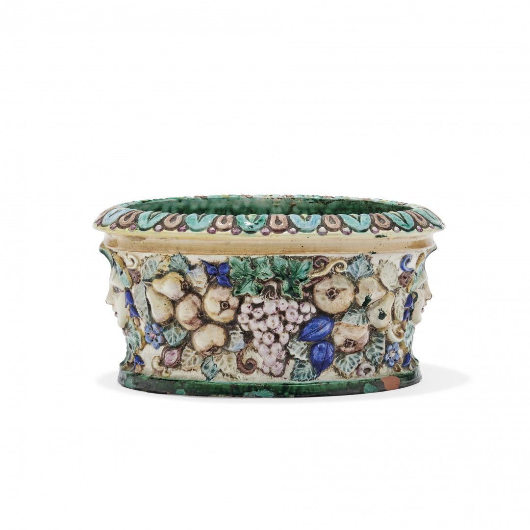 Null Cache-pot CACHE-POT Sicily, 20th century Oval, polychrome glazed earthenwar&hellip;