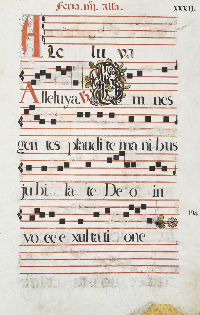 Null PAGINA DI ANTIFONARIO - Pagina manuscrita en pergamino en inchiostro rosso &hellip;