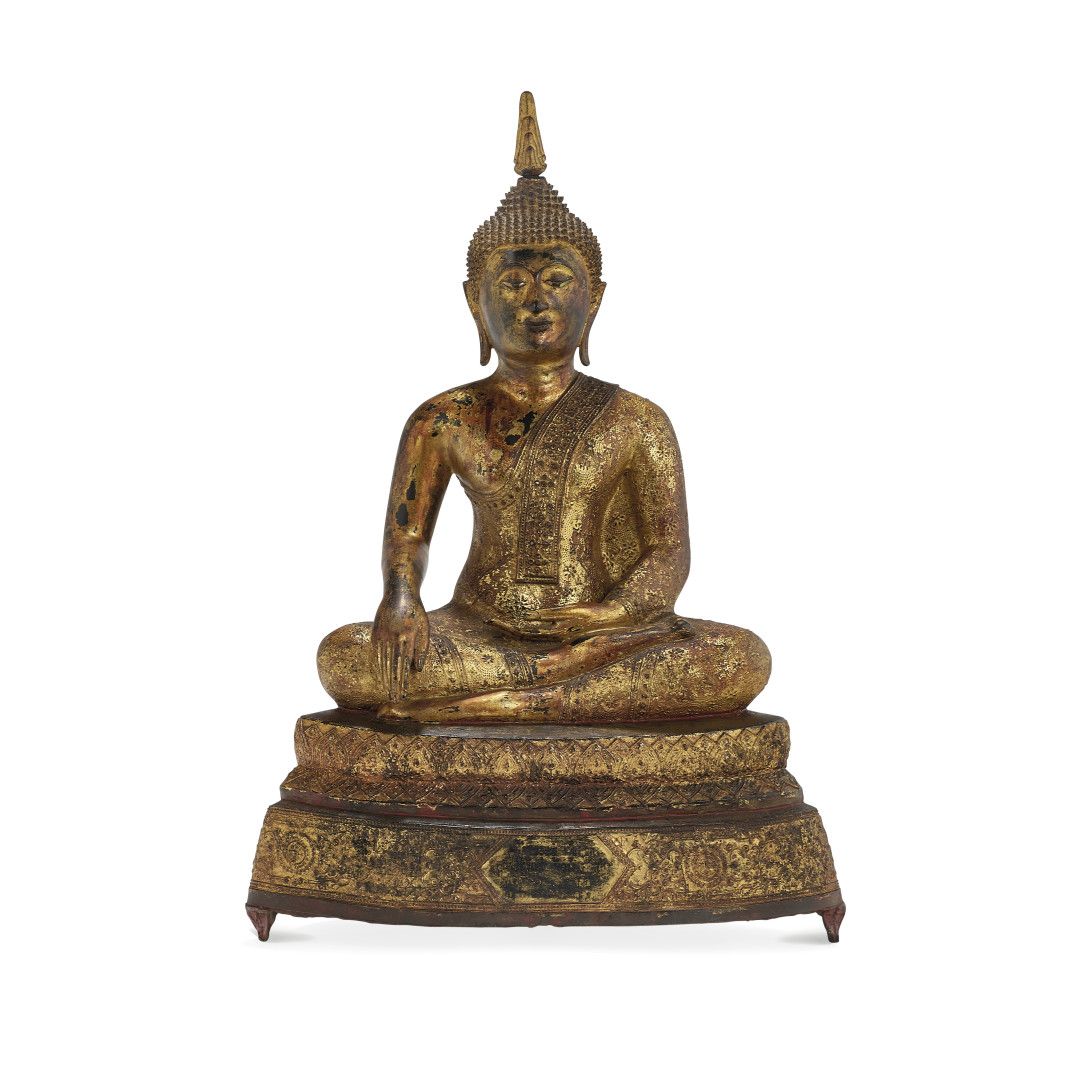 Null BUDDHA Birmania, XIX secolo - Große Skulptur in Bronzo laccato e dorato. 85&hellip;