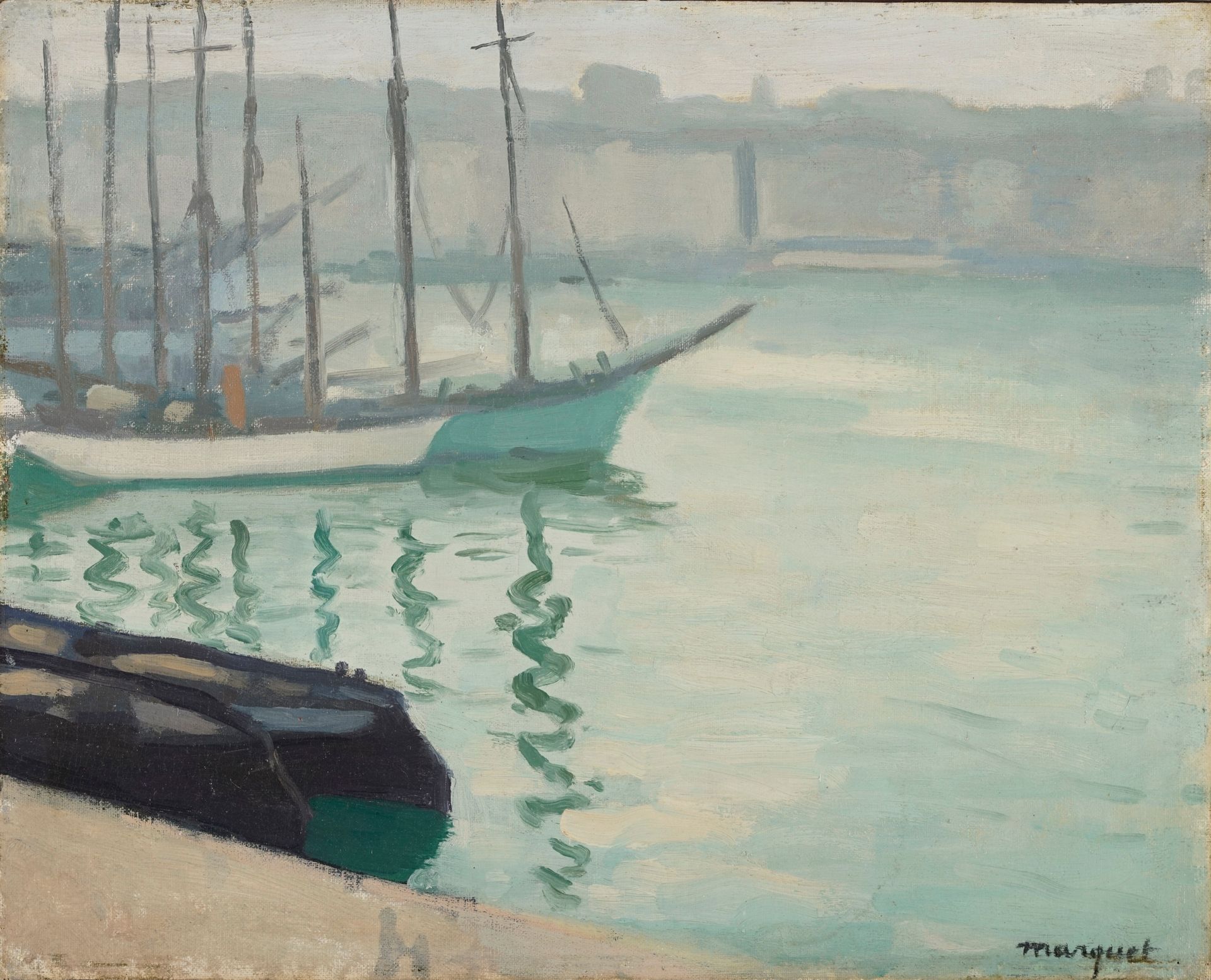 Null MARQUET Albert 1875-1947 "The Old Port, Marseille", 约1918年。裱在纸板上的布面油画，右下方有签&hellip;