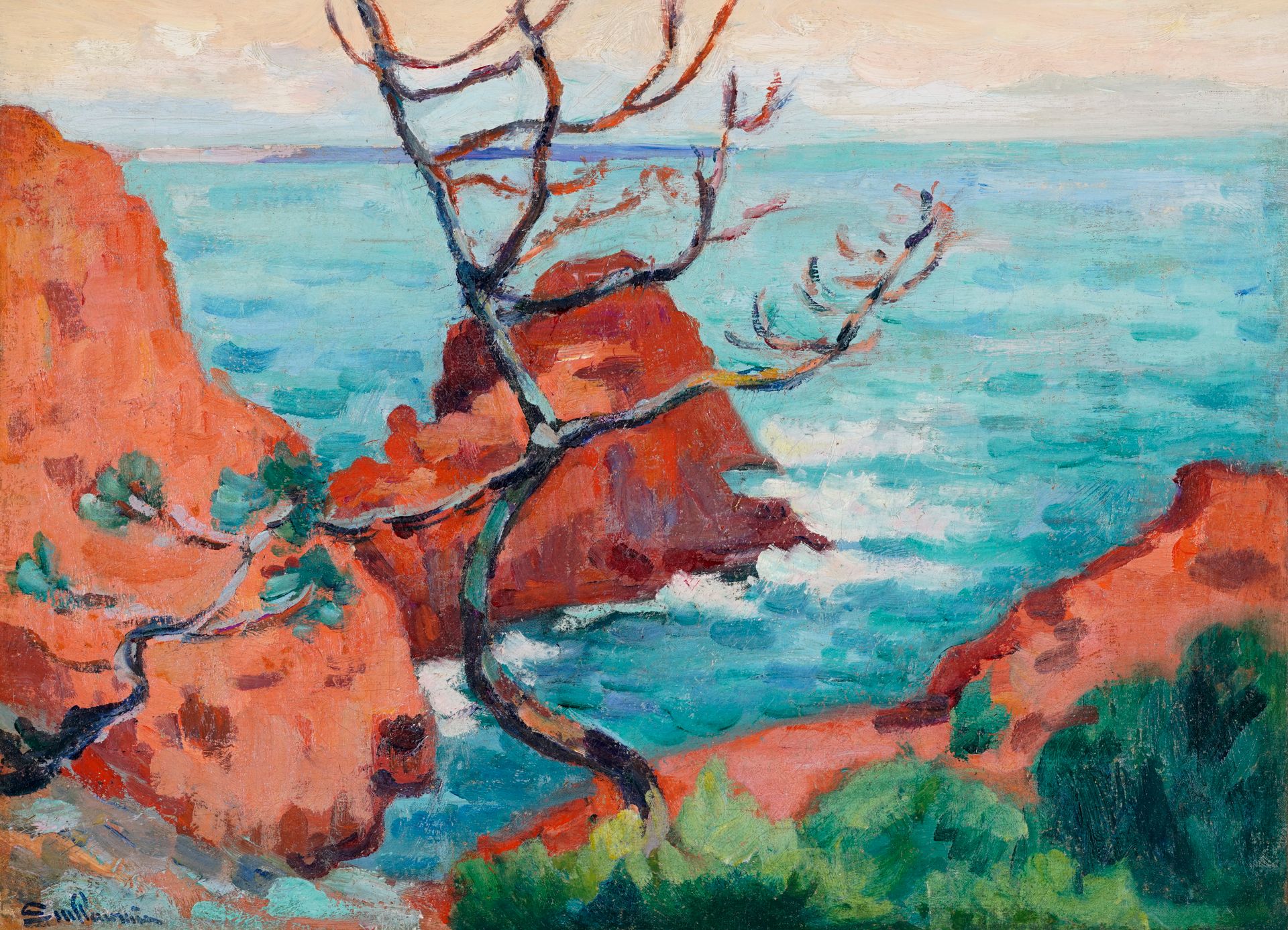 Null GUILLAUMIN Armand, 1841-1927 "The Red Rocks", 1912 circa. Olio su tela, fir&hellip;