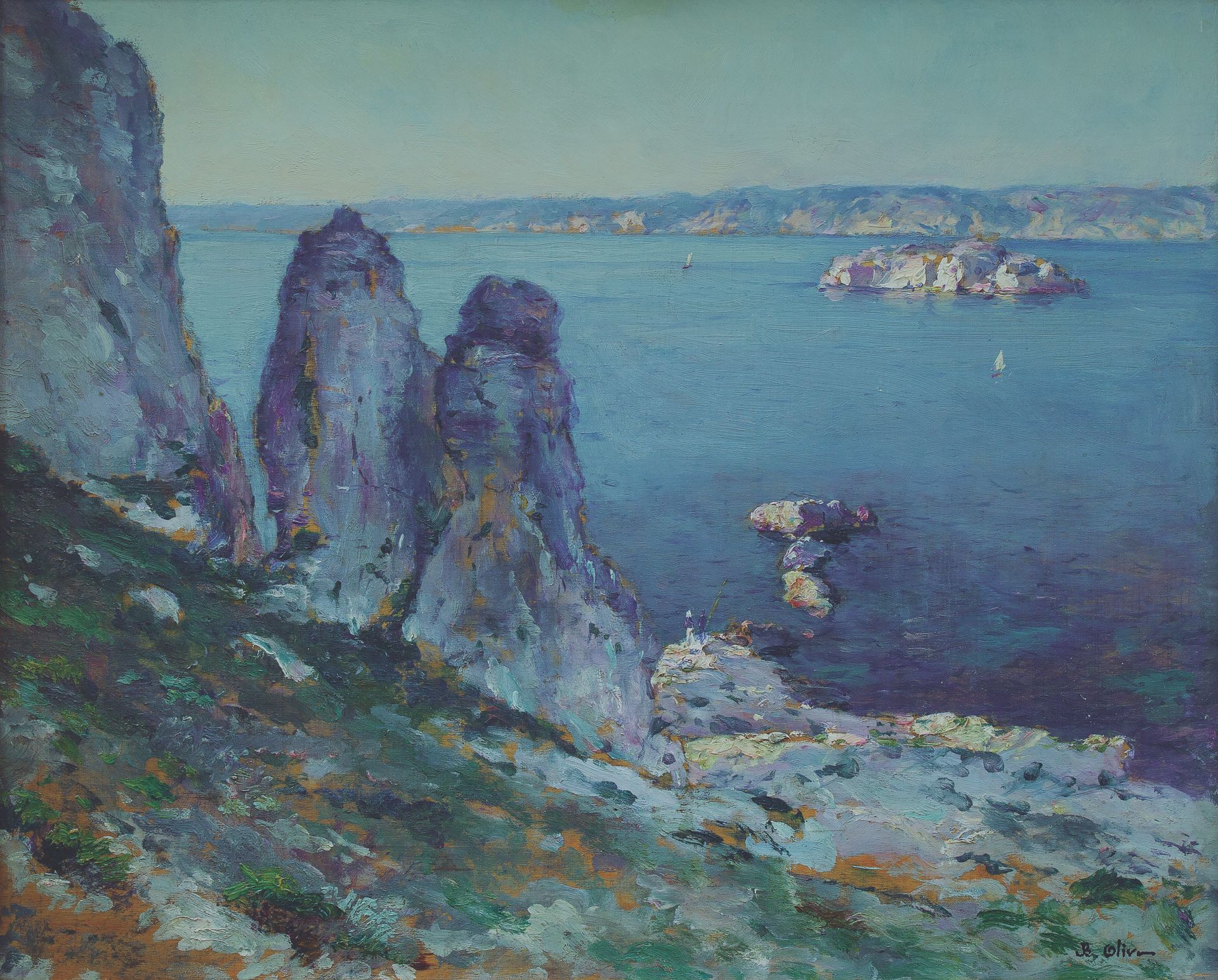 Null OLIVA Jean-Baptiste, 1848-1936, "Vista del puerto de Marsella desde la isla&hellip;