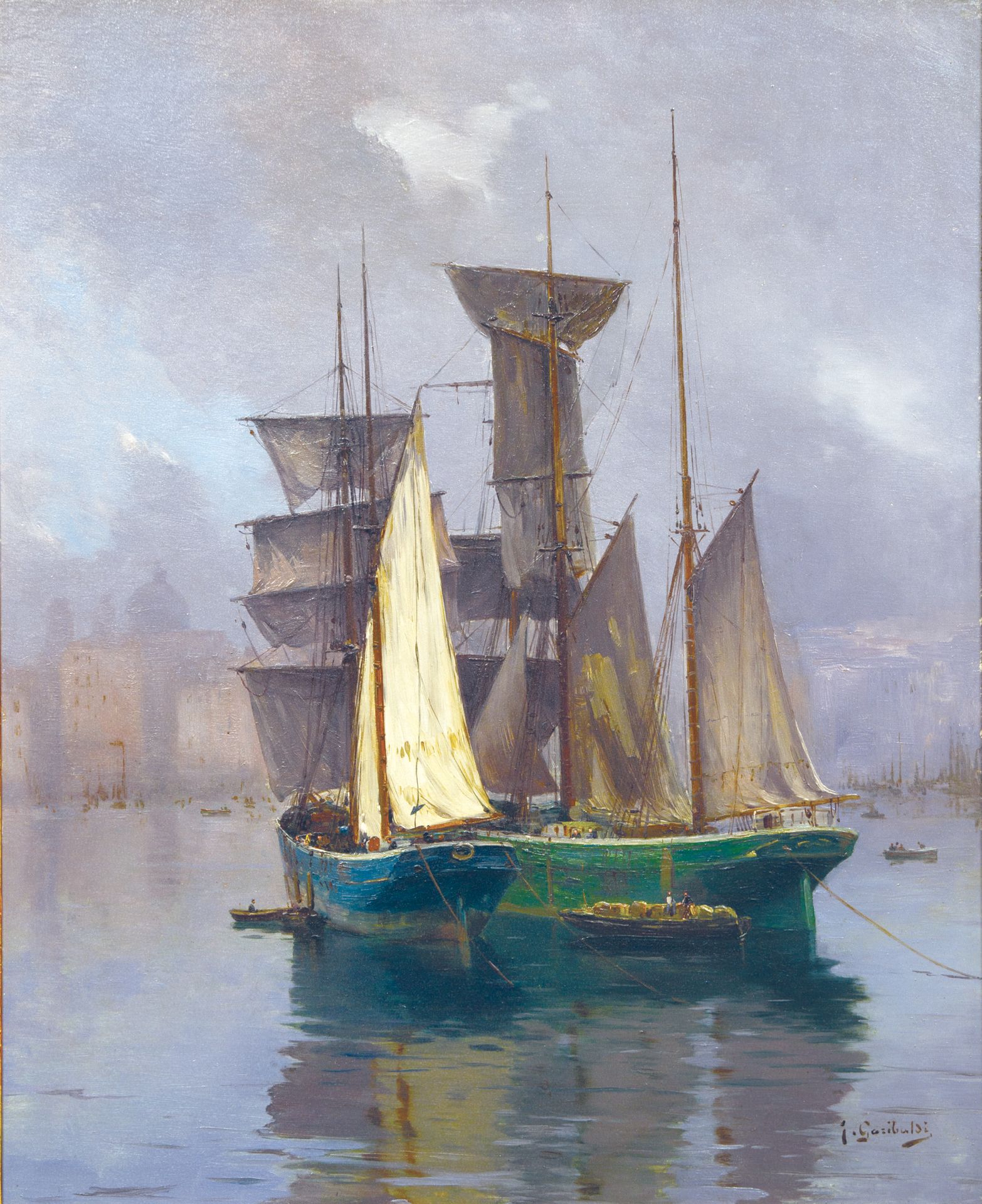 Null GARIBALDI Joseph, 1863-1941 "Two sailing ships in calm weather in front of &hellip;