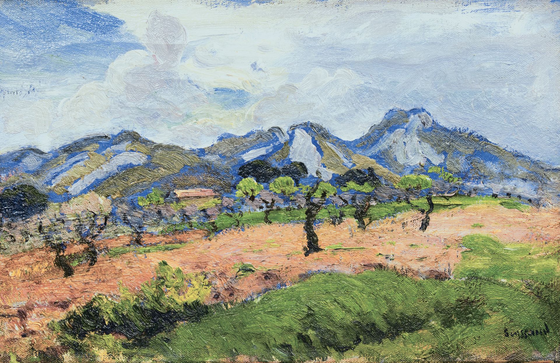 Null SEYSSAUD René, 1867 - 1952 "Les Alpilles", 约1942年。布面油画，右下角有签名。39.5 x 61 厘米。&hellip;