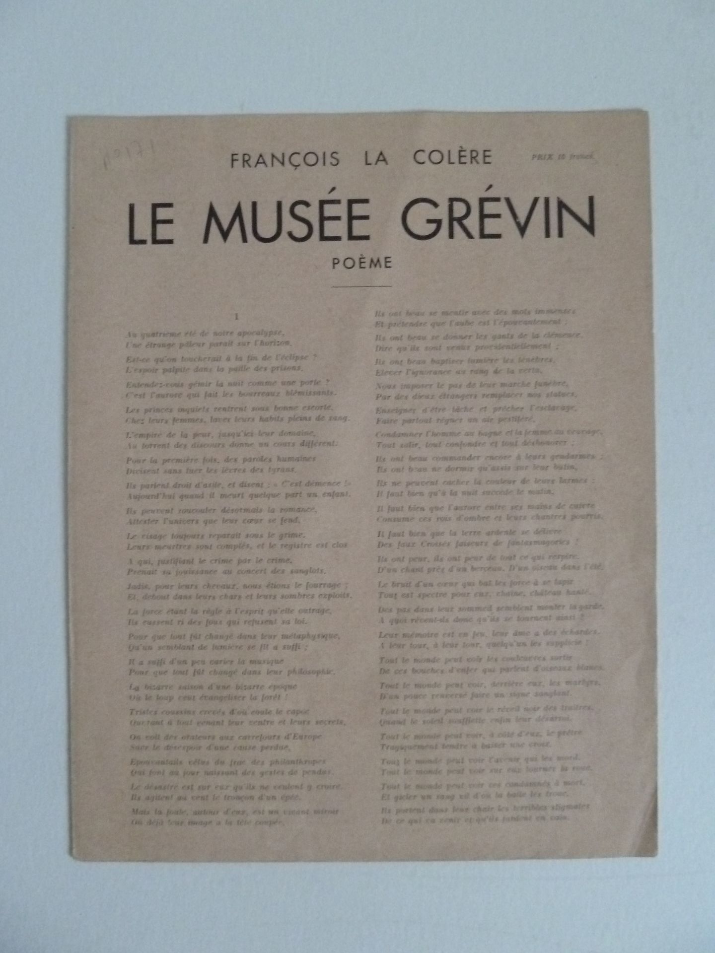 Null [ARAGON, Louis] François la Colère :Le Musée Grévin.Slne: sd [Imprimerie sp&hellip;