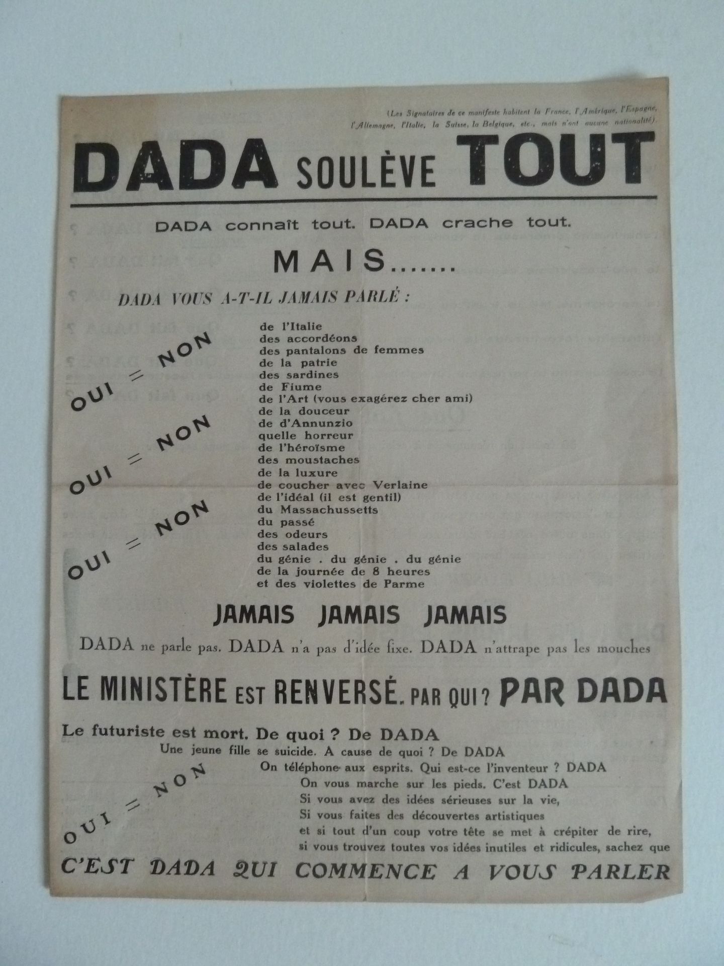 Null (Corti) DADA SOULEVE TOUT.Tract-manifeste. 12 janvier 1921. Tract-manifeste&hellip;