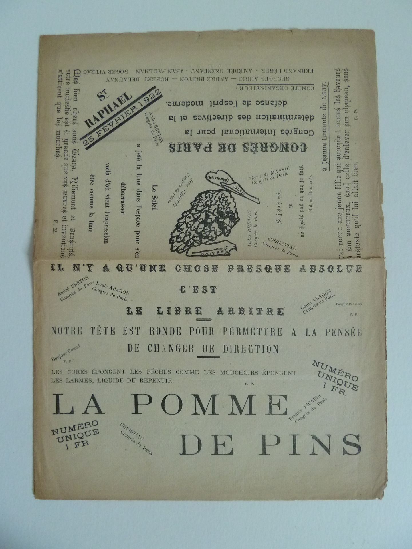 Null (Corti)DER PINSENAPFEL. Saint-Raphaël, 25. Februar 1922. Doppelblatt in 4° &hellip;