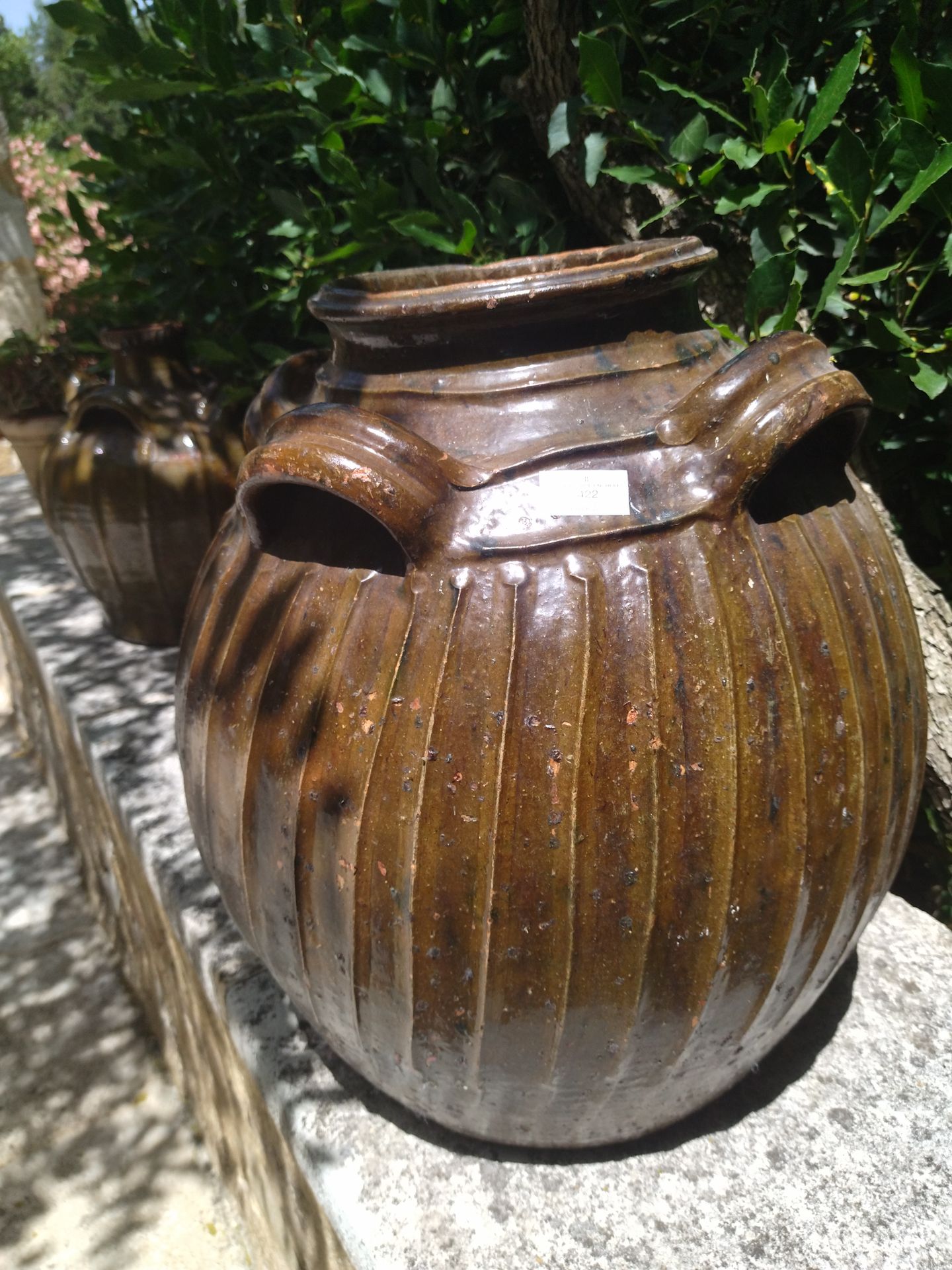 Null Important jar with four handles in glazed terra cotta. Height: 50cm Diamete&hellip;