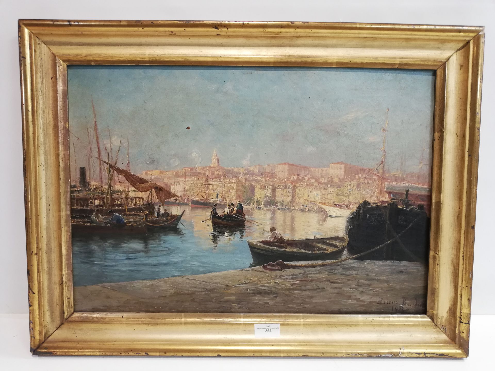 Null PRIEUR-BARDIN Eugène Antoine, "Marseille, le Vieux-Port, quai animé", oil o&hellip;
