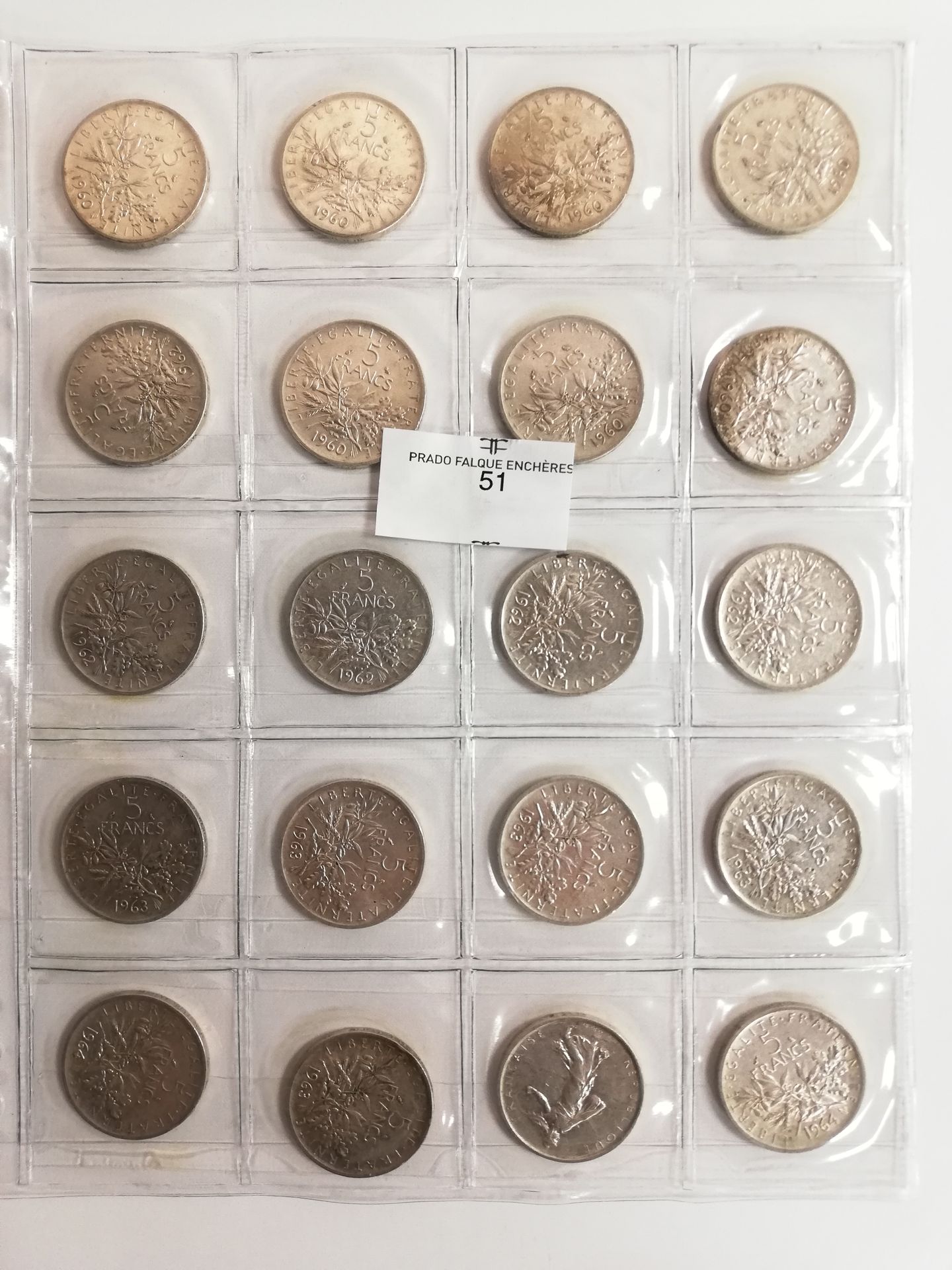 Null Set di 25 monete d'argento da 5 franchi